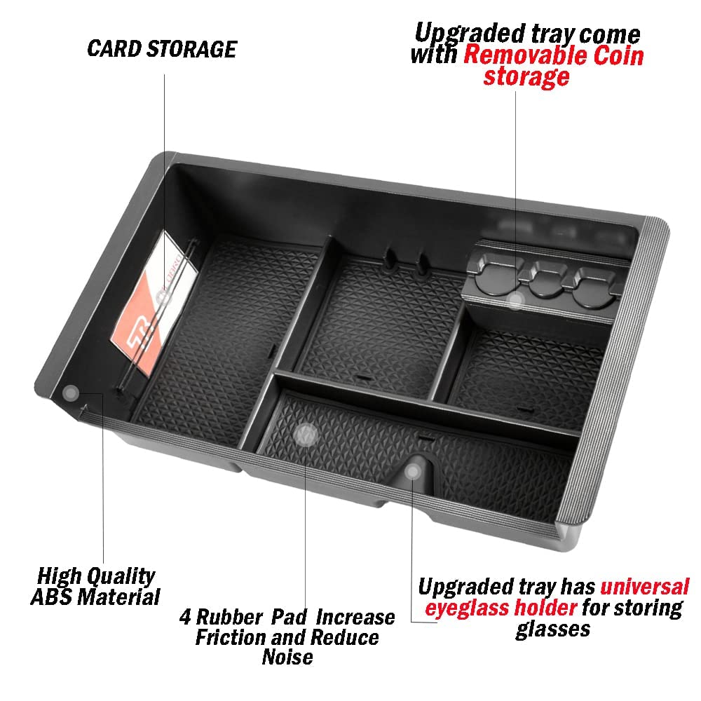 TACOBRO Center Console Organizer for 2014-2020 Chevy/GMC, Black, Model TBGM09-B, Durable Acrylonitrile Butadiene Styrene Material