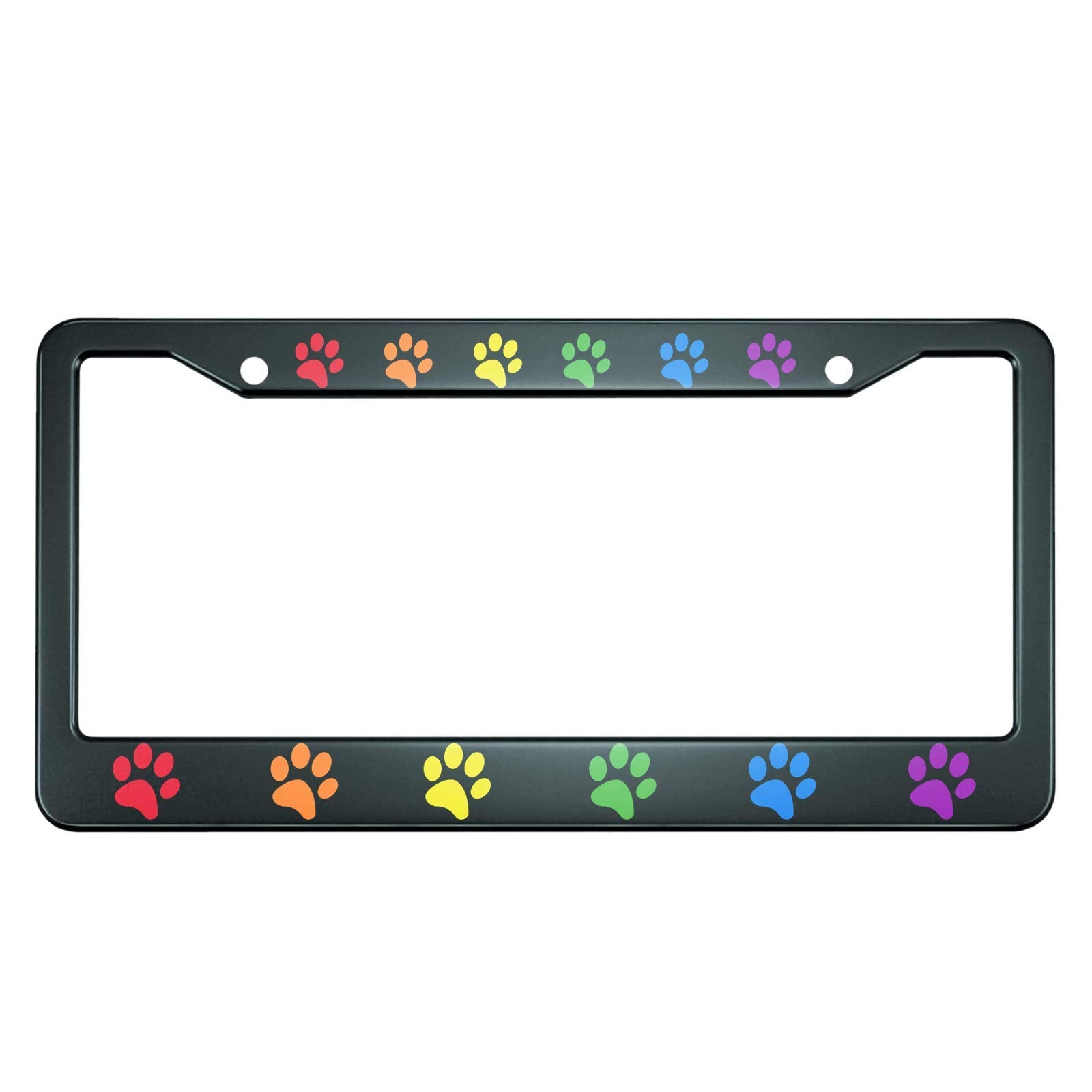 HOSNYE Dog Paw Print License Plate Frame Rainbow Gradient Metal License Plate Cover Front Plates Frames Car Tag Frame for Women 