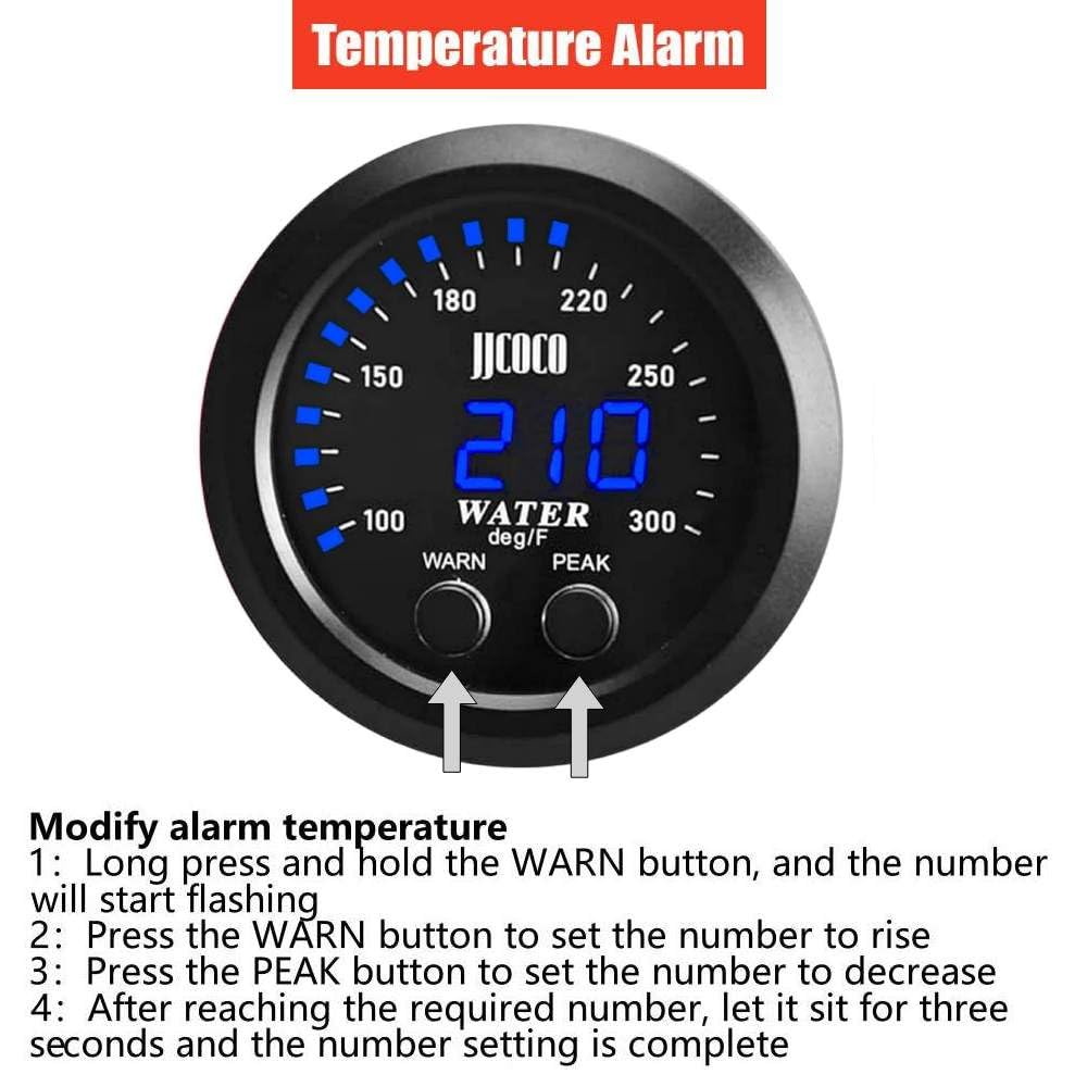 ZHSYMX Universal 52mm Water Temperature Gauge 100-300F(38-150C) Electronic Blue Digital LED DC12V/24V for Car Automotive with Jo