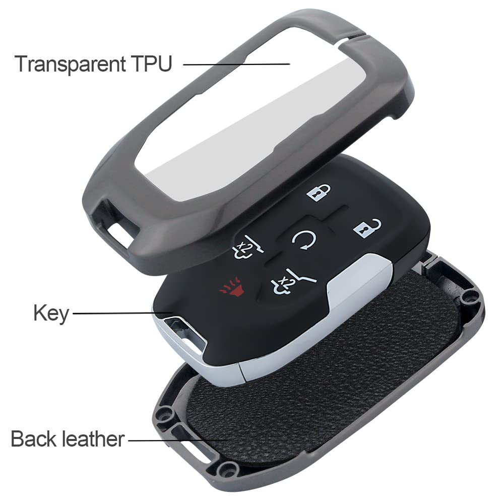 Kesenloe For Gmc Key Fob Cover With Airtag Keychain, Metal Shell Car Key Case Holder Full Protection For Chevrolet Chevy Silvera