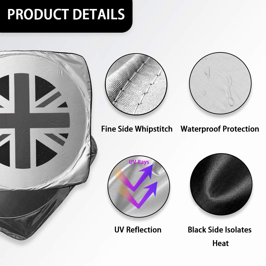 Jjhm Black Union Jack Accessories Mini Cooper Clubman Countryman Windshield Sunshade Fit For F54 F55 F56 F60 R55 R56 R57 R58 R59 R60 R61, 59 X 27.5 Inches (150 70 Cm)