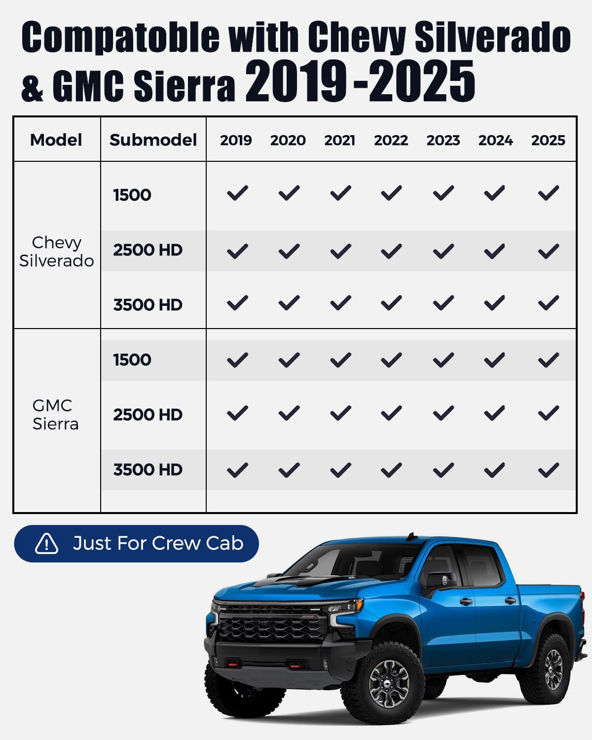All Weather Floor Mats | for Chevy Silverado/for GMC Sierra 2025 2024-2019 | Crew Cab Only | Front & Backseat Truck Liners | 150