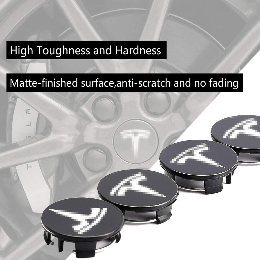 Roccs Compatible With Model 3 S X Set Aero Wheel Cap Kit, Center Logo Emblem Modification Hub Cover With Cap Lug Nut Cover, Silv
