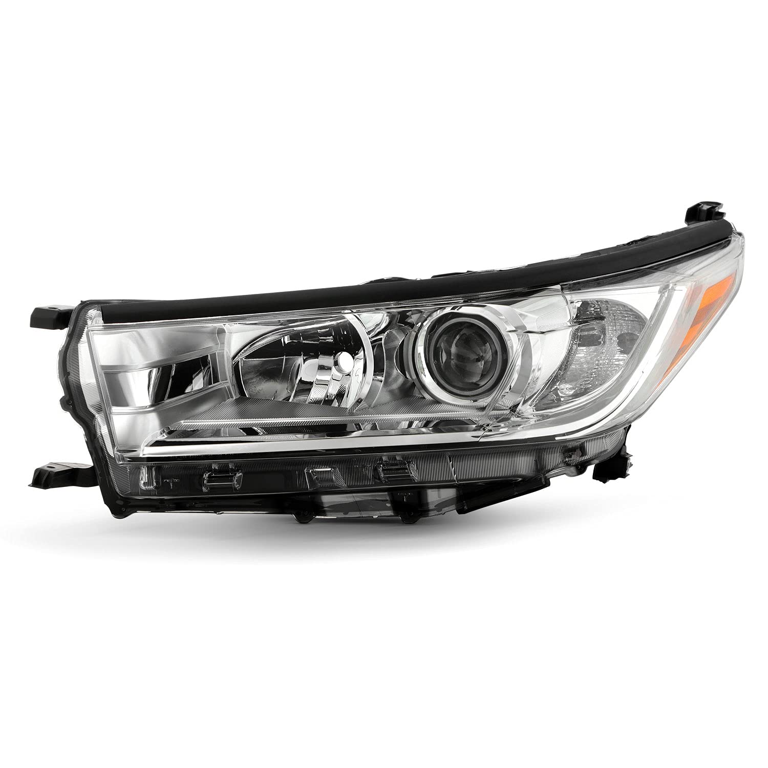 AKKON - Fits 2017 2018 2019 Toyota Highlander LE/XLE [Halogen Type] Projector Chrome Headlight Driver Left Side [Non LED DRL]