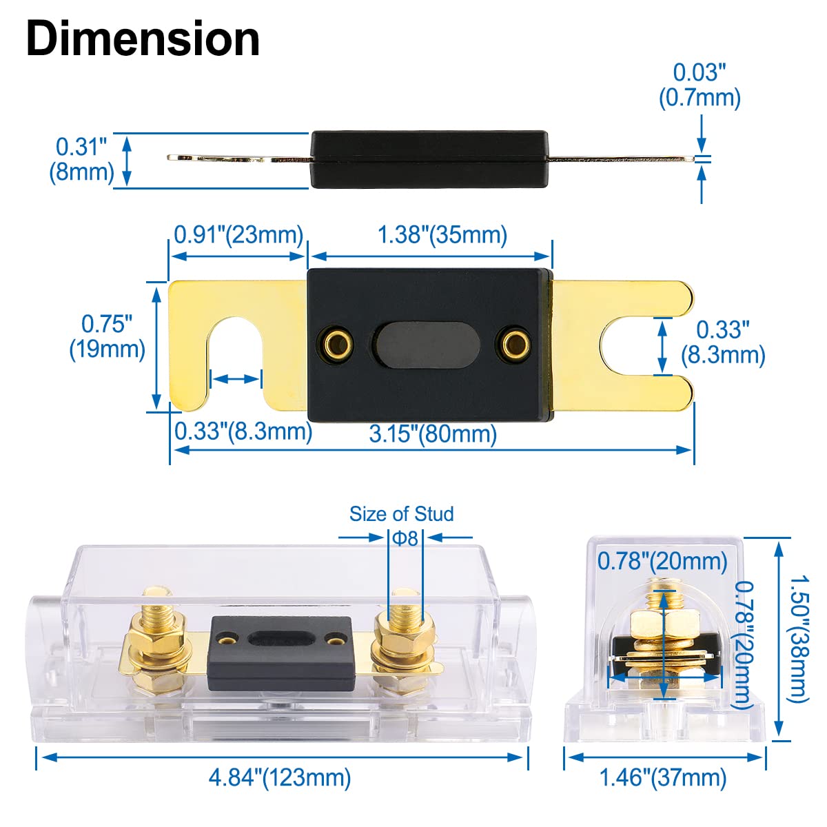 Baomain 40A Anl Fuse Holder Kit With Fuse - For Car Audio & 12V/24V Systems