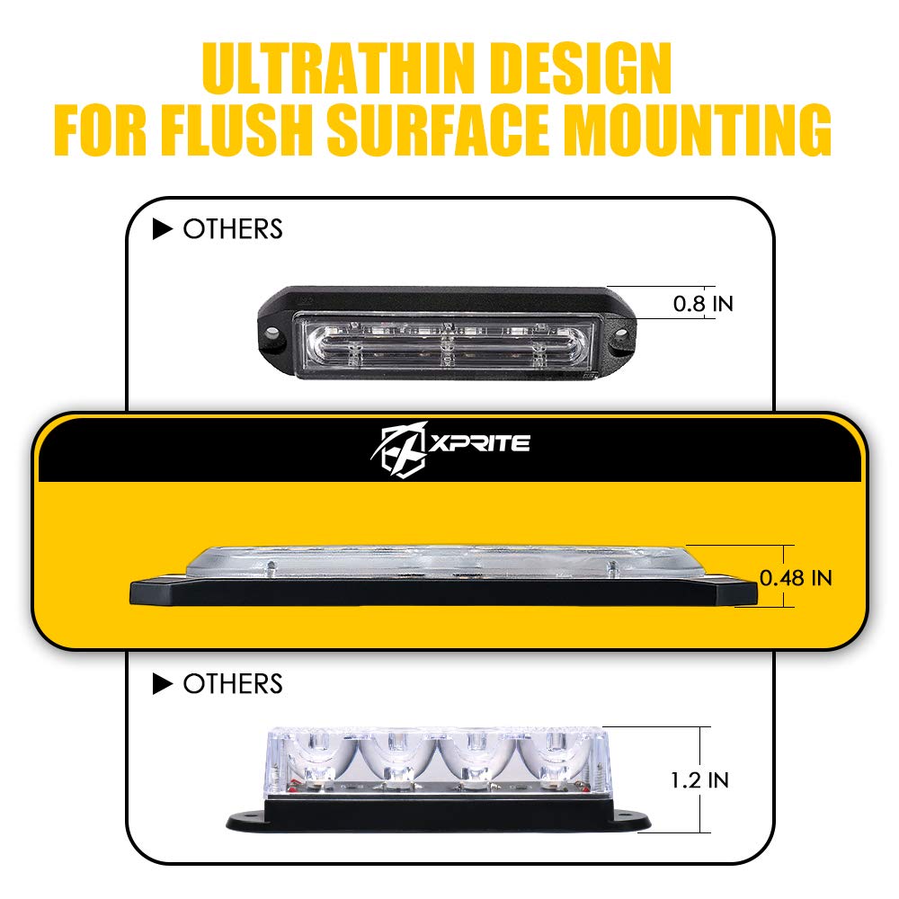Xprite Amber LED Strobe Lights Kit - 4PCS Emergency Warning Light Assemblies for Trucks, ATV, RV, Cars - Silicone Material