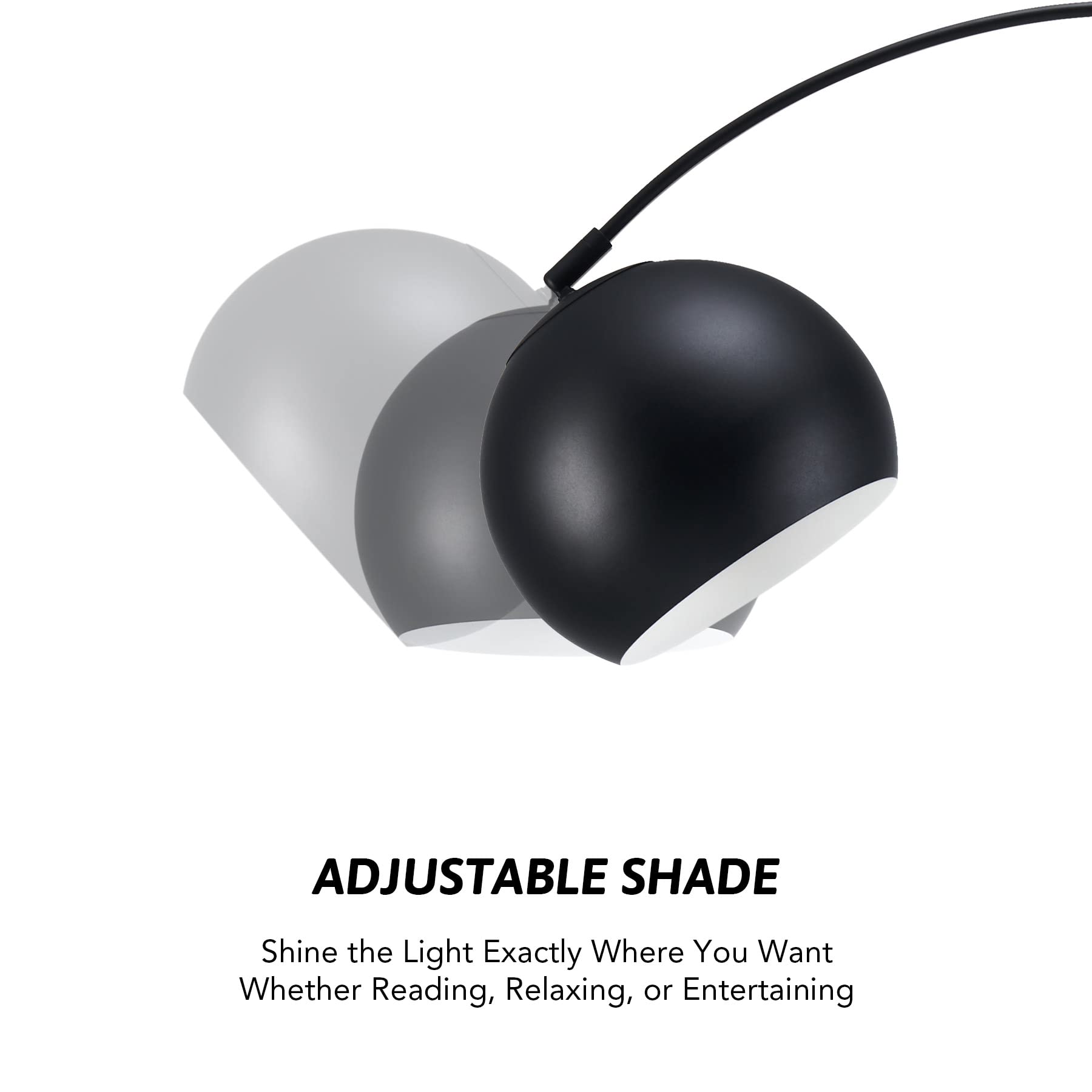 Vonluce Modern Arc Floor Lamp 69', Arc Floor Lamp With Inner White Metal Shade And Marble Base, Black Floor Lamp With Led Bulb, Contemporary Arch Floor Lamp For Living Room Couch Sofa
