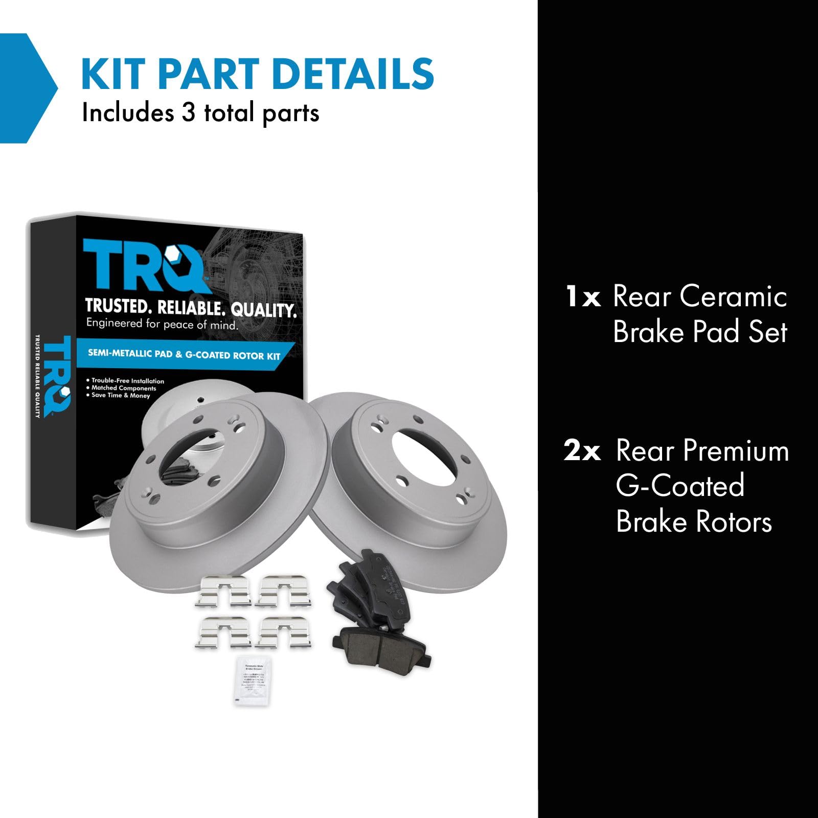 Trq Rear Brake Pad & Rotor Kit Brake Pads Brake Rotor Ceramic Premium G-Coated Compatible With 2011-2016 Hyundai Elantra 2013-20