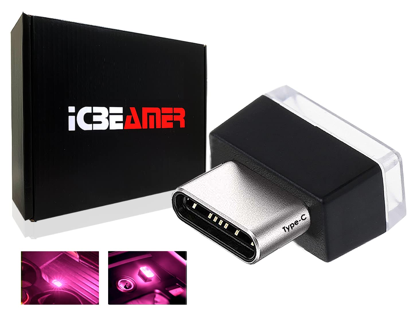 Icbeamer Type C Adapters Atmosphere Light, [Color: Purple] Universal Interface Plug-In Miniature Night Light Led Usb Car Interio