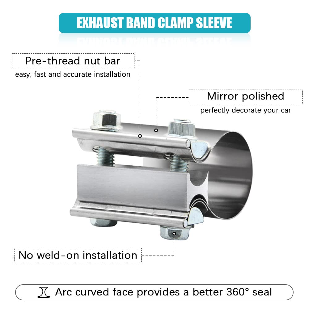 2'' 2.0 Inch Exhaust Clamp Butt Joint Band Clamp Sleeve Coupler Stainless Steel 2.0 Inch For Exhaust Pipes, Mufflers And Catalyt
