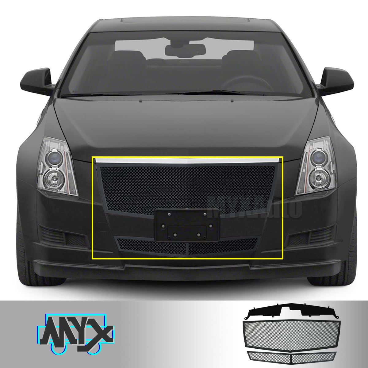 MYXAUTIIO Front Grille for Cadillac CTS 2008-2013 & CTS Coupe 11-14, Stainless Steel Black Mesh, Model 19027768H