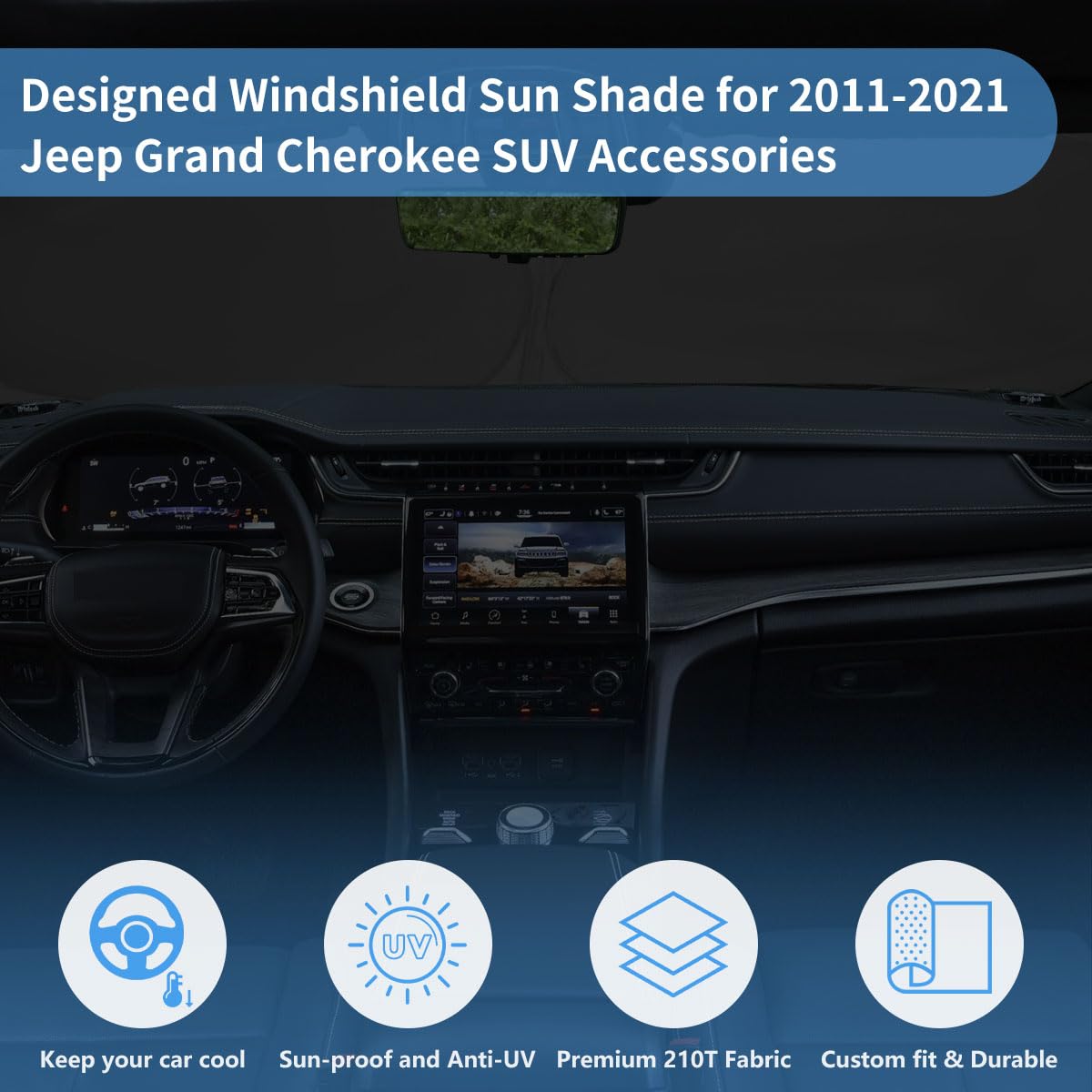 Windshield Sun Shade Window Sunshade Custom Fit 2021-2011 Jeep Grand Cherokee Accessories (Not For Grand Cherokee L& Jeep Cherok