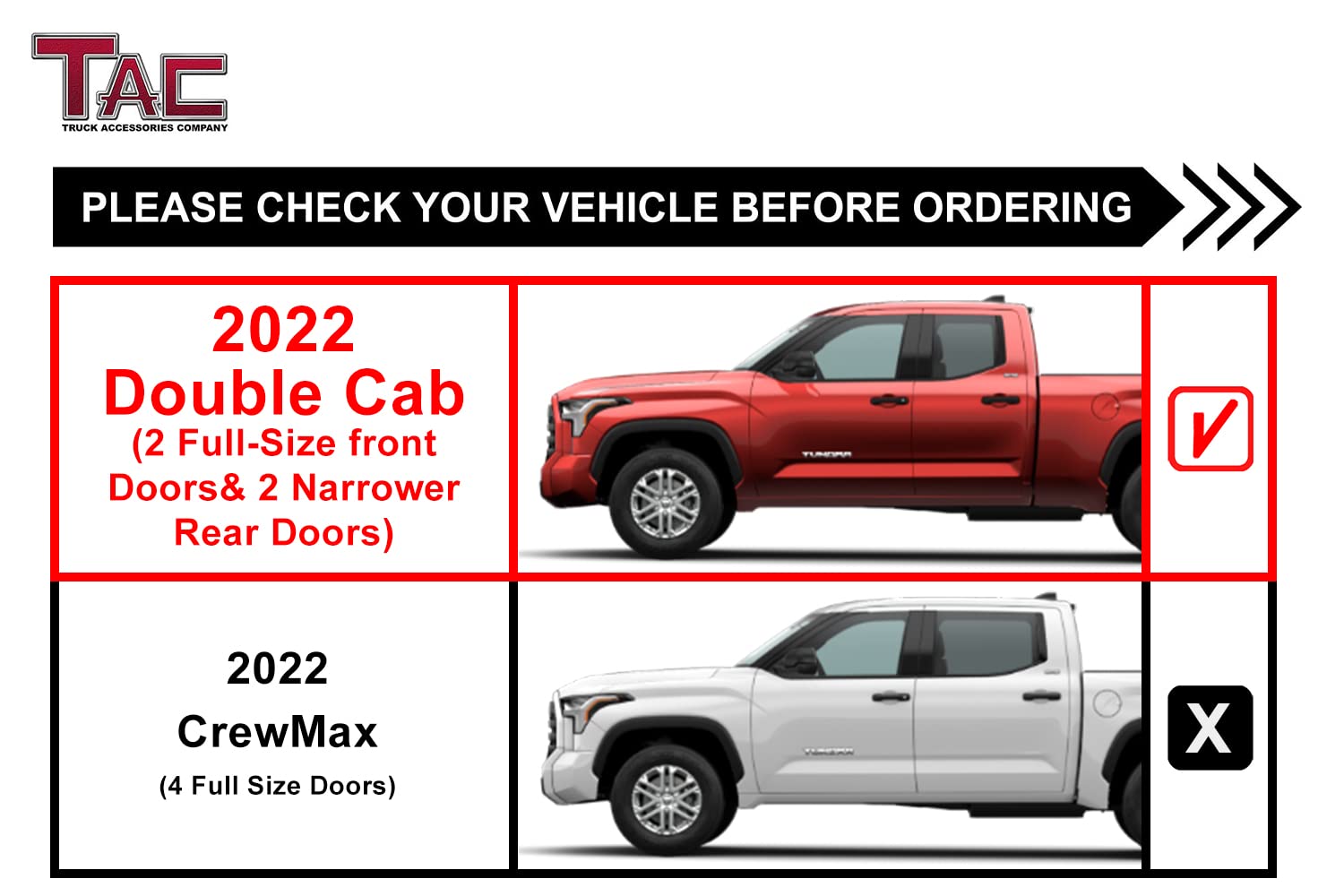 Tac Side Steps Fit 2022-2024 Toyota Tundra Double Cab Truck Pickup 3'' Heavy Texture Black Running Boards Nerf Bars Side Bars Off Road Accessories