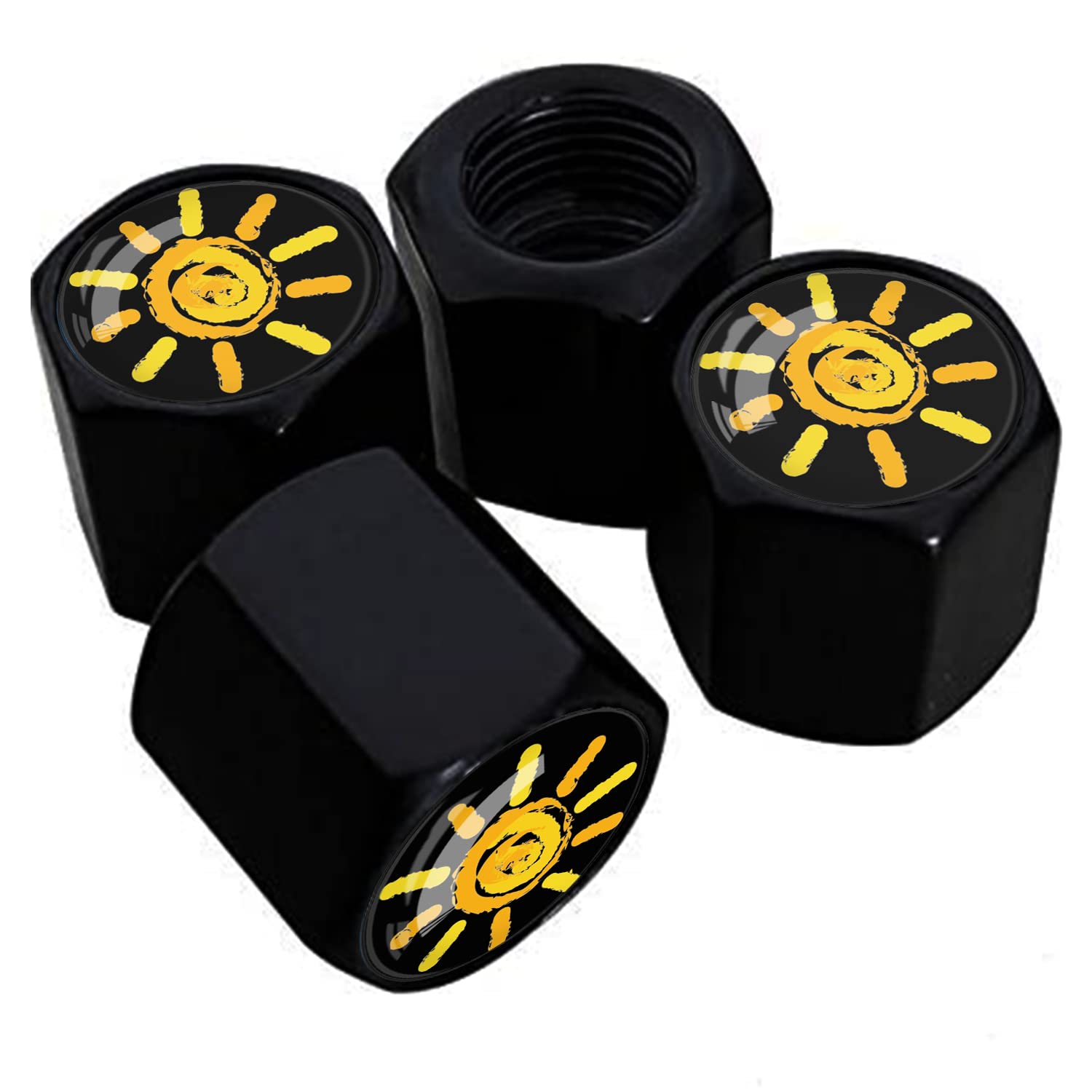 Metal Car Wheel Tire Valve Stem Caps 4 Pack Sunshine Aluminum Car Tire Air Valve Caps For Cars, Trucks, Bikes, Motorcycles, Bicy