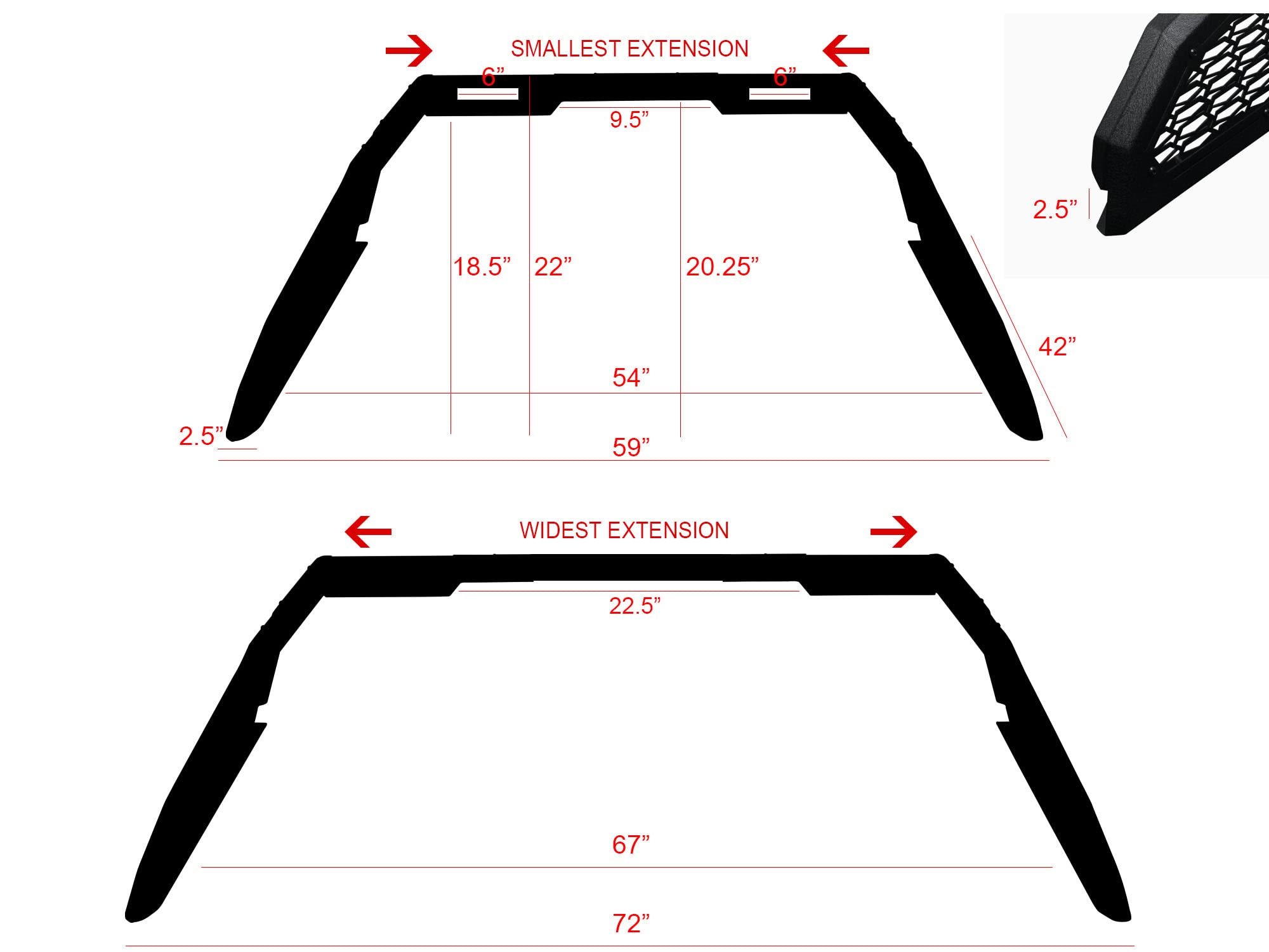 Armordillo Usa 8708026 Cr-S Modular Adjustable Chase Rack With Led Lights - Textured Black Fits 2009-2018 Dodge Ram 1500 2500 3500/2019-2022 1500 Classic / 1998-2022 Ford F250 F350 F450 F550