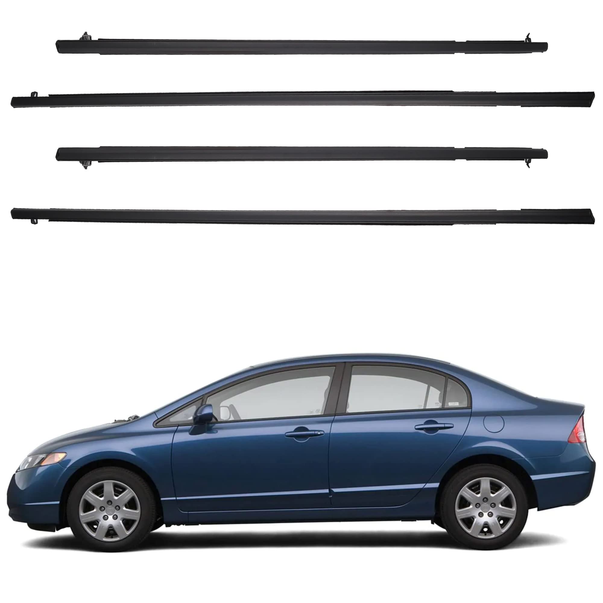 Dasbecan 4Pcs Weatherstrip Window Seal Car Window Moulding Trim Compatible With Honda Civic 2006-2011 Replaces#72450-Sna-A01 72410-Sna-A01 72950-Sna-A01 72910-Sna-A01