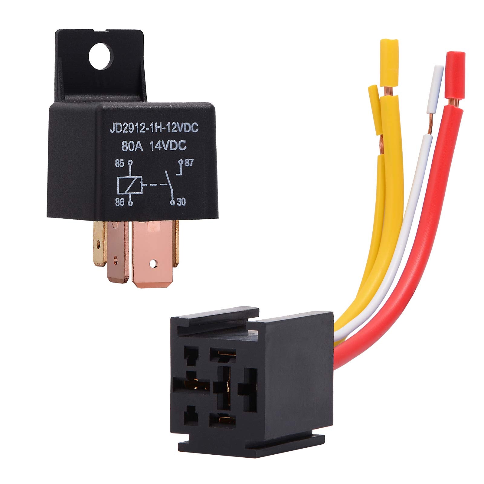 EHDIS 4-Pin 80A 12V SPST Relay with Harness, Automotive Relay Socket, 1 Pack, 4 Wire Connector
