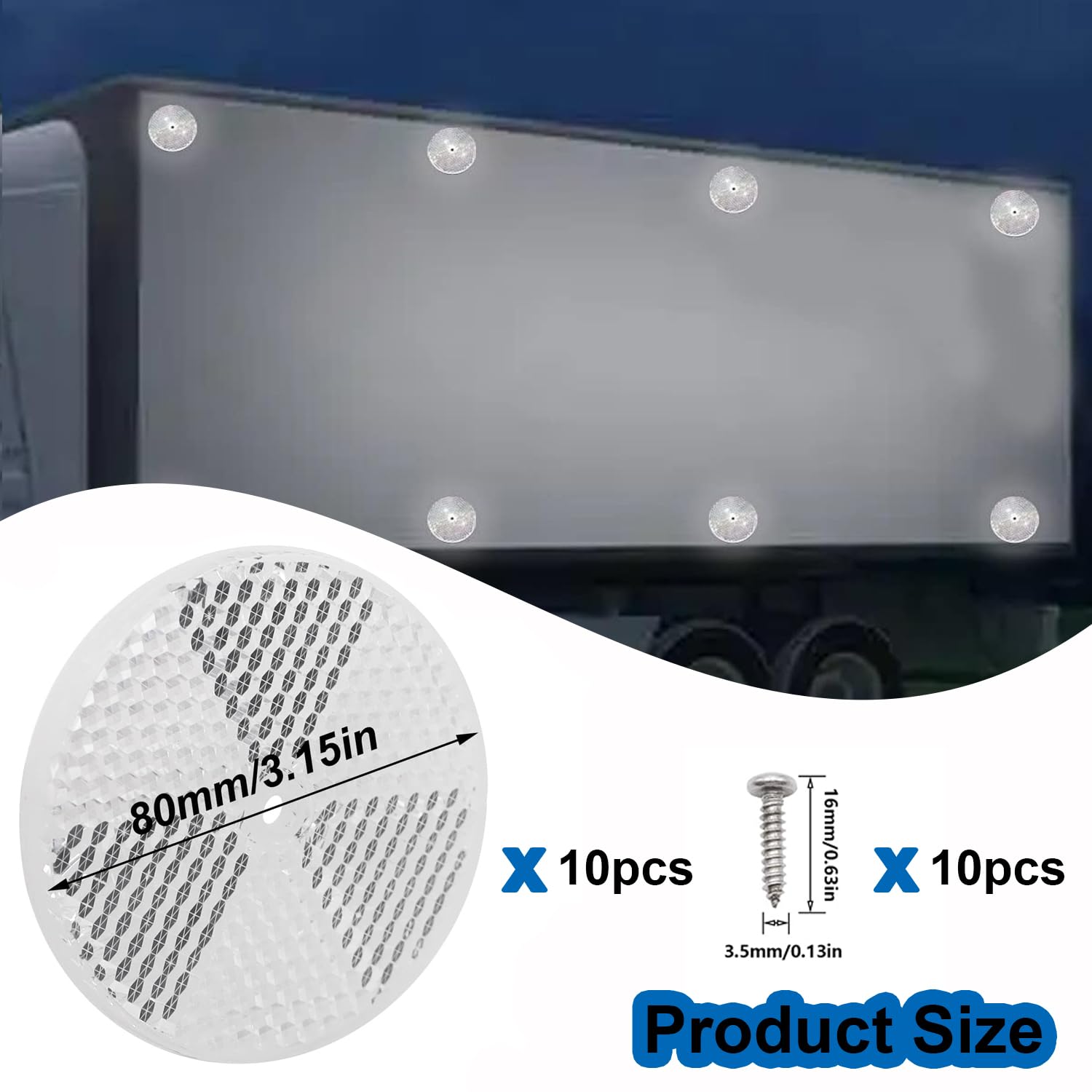 Smseace 10Pack White Round Reflectors With 10Pcs Stainless Steel Screw Used For Mailboxes,Driveway,Tunnels,Post,Cars,Trailer Ref