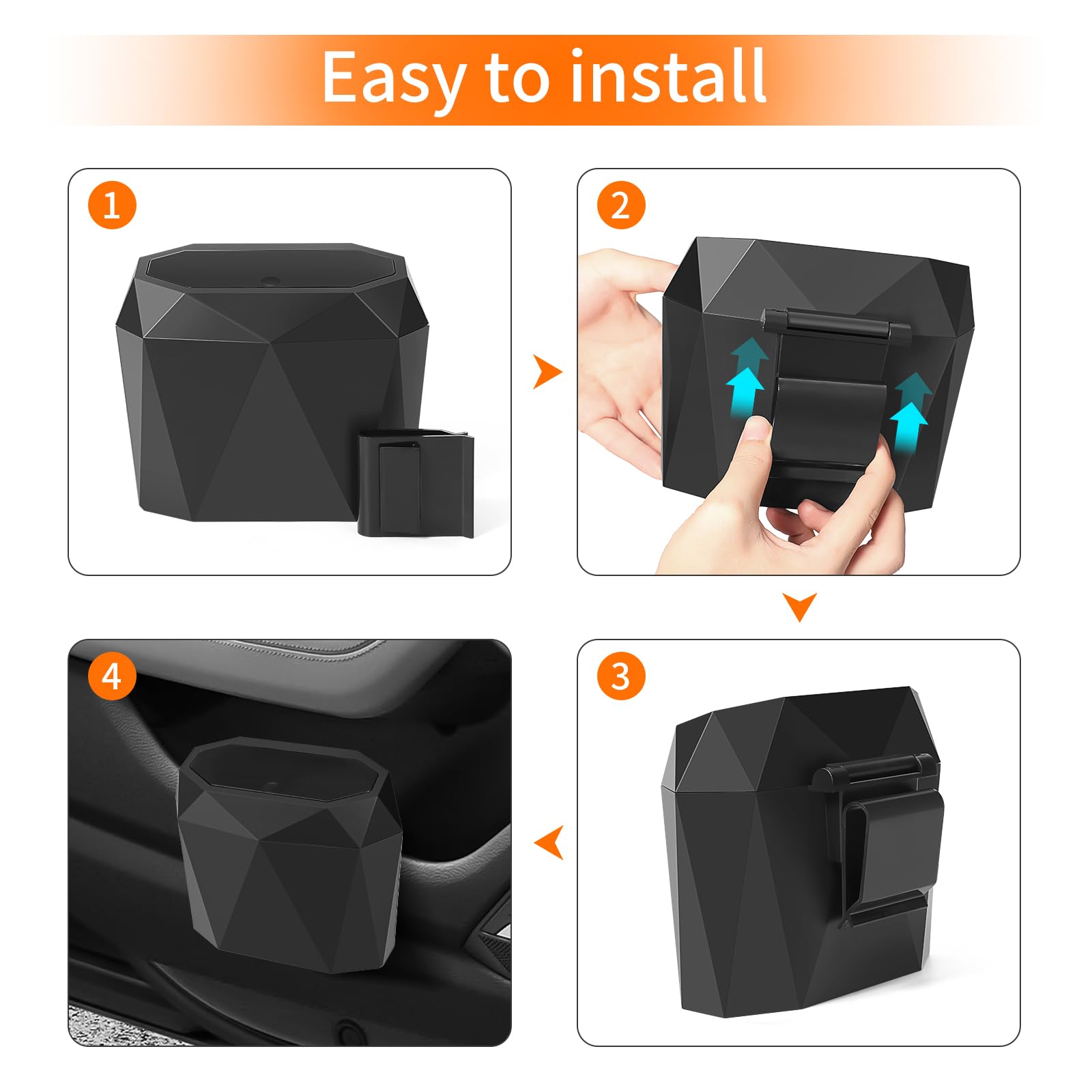 Wontolf Car Trash Can Bin With Lid, Small Car Garbage Can With 60Pcs Trash Bags Leakproof Mini Car Accessories Trash Bin Car Dus