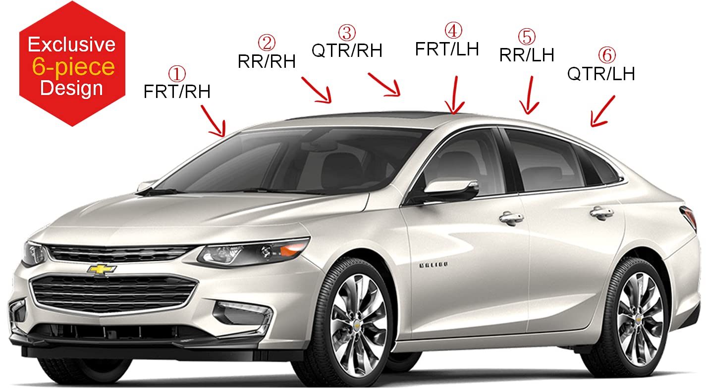AUTO CLOVER Tape-On Rain Guards for Chevrolet Malibu 2016-2024, Smoked ABS Window Visors, Out-Channel Vent Shades, 6 Pcs Set