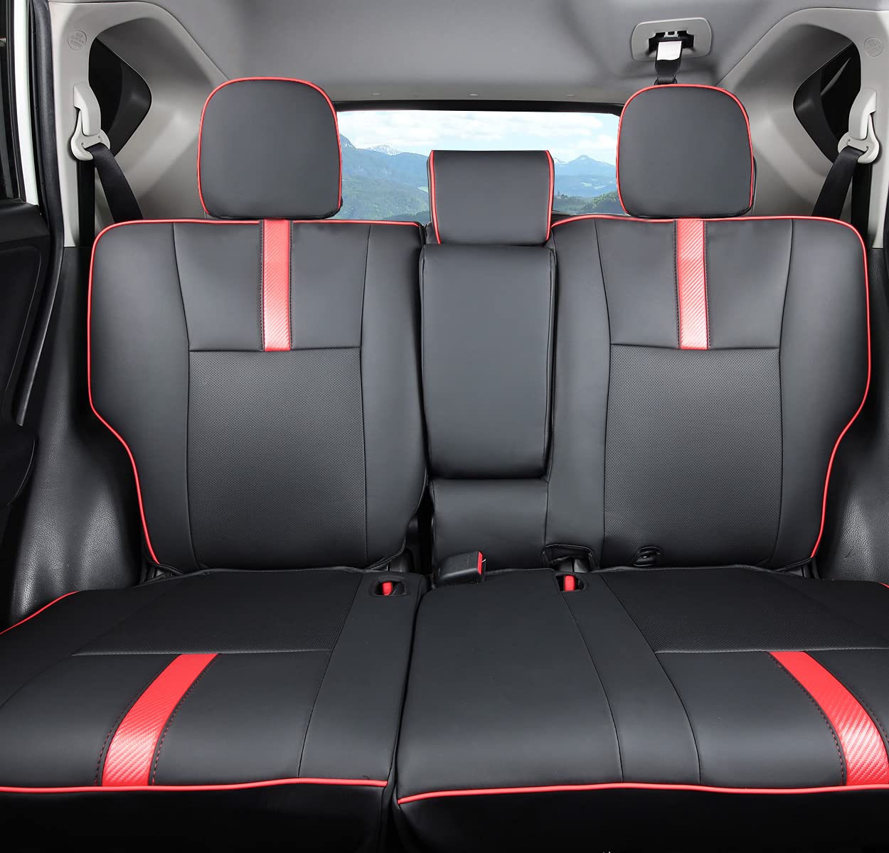 LULUDA Custom Fit Toyota RAV4 Seat Covers, Faux Leather, Waterproof, Black with Red Trim, Full Set for 2013-2018 RAV4