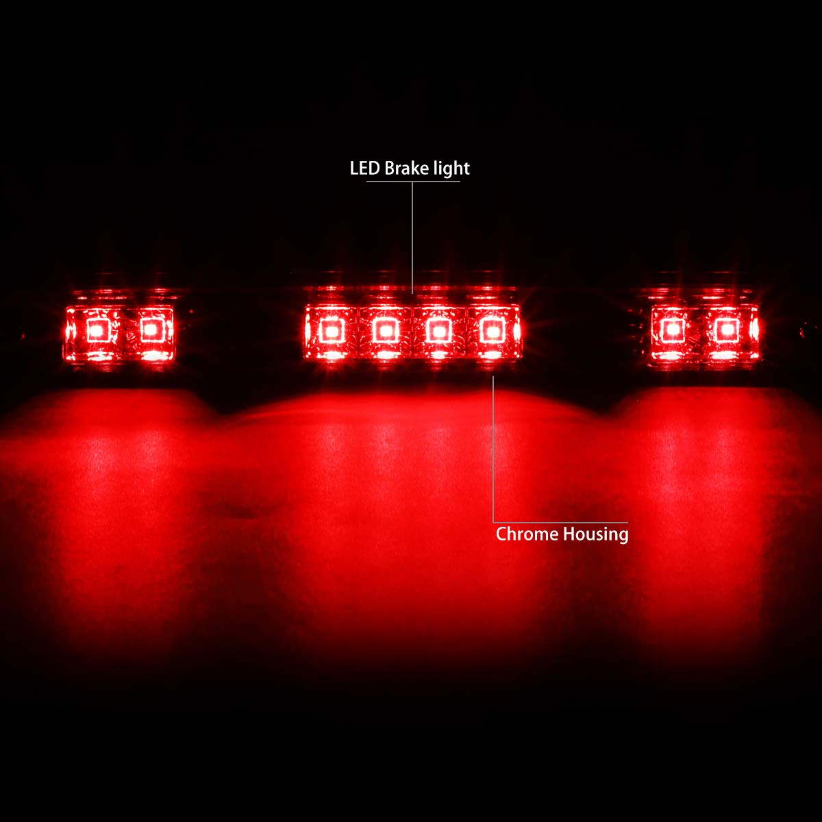 DNA MOTORING LED High Mount 3rd Brake Light for 92-96 Ford F150, 92-97 F250 F350, Chrome Housing, Model 3BL-F15092-LED