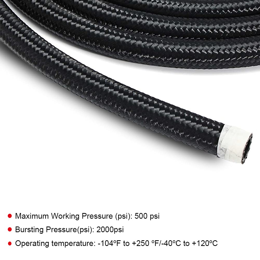 Byredio 6An Fuel Line 10Ft High Pressure Fuel Hose Fitting Kit Nylon Braided Stainless Steel Transmission Cooler For Oil,Gas, Fuel, Hydraulic