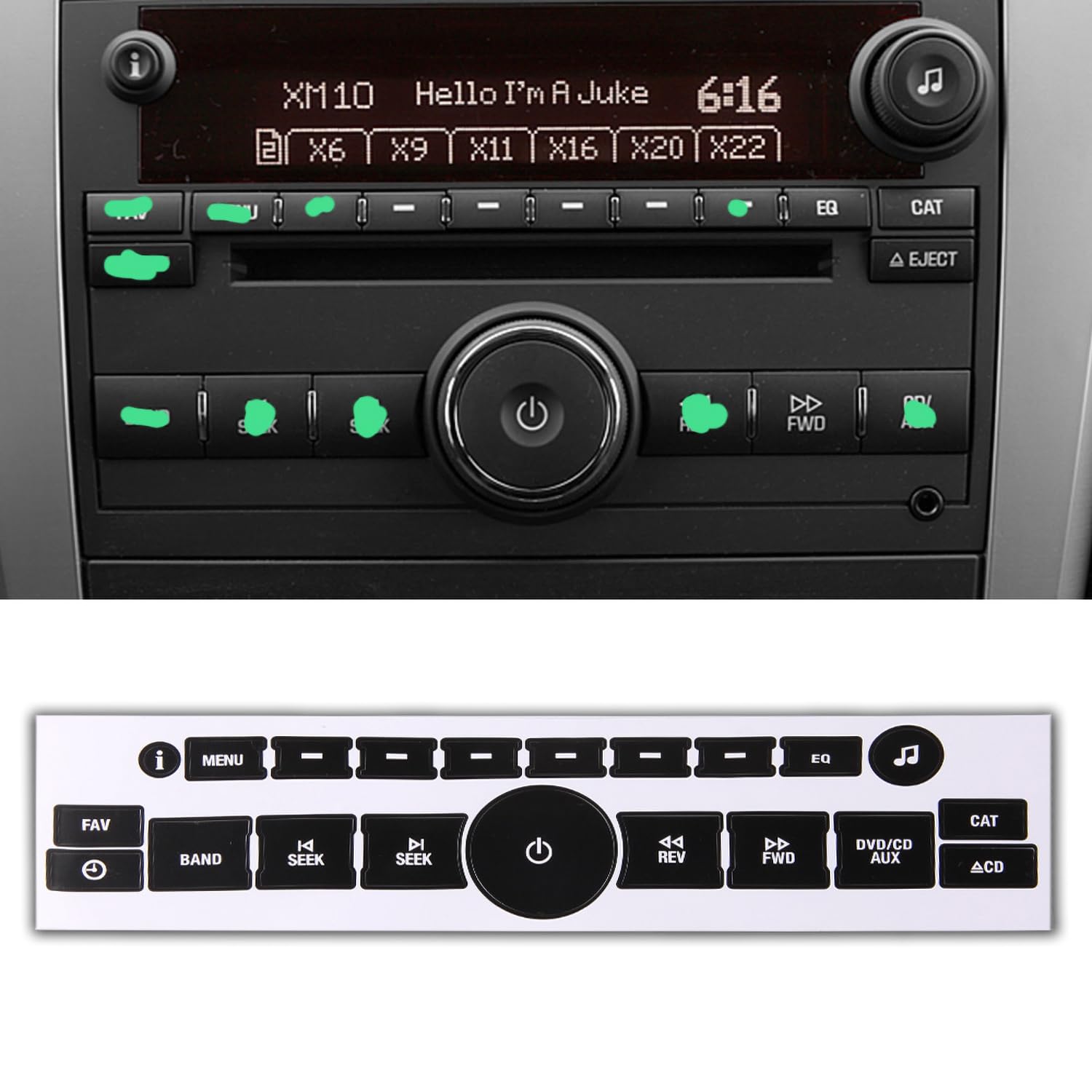 ROCCS 07-14 GM Vehicles Radio Dash Button Repair Kit Decal Fix Ruined Faded Audio Control Sticker Replacement for Denali Acadia