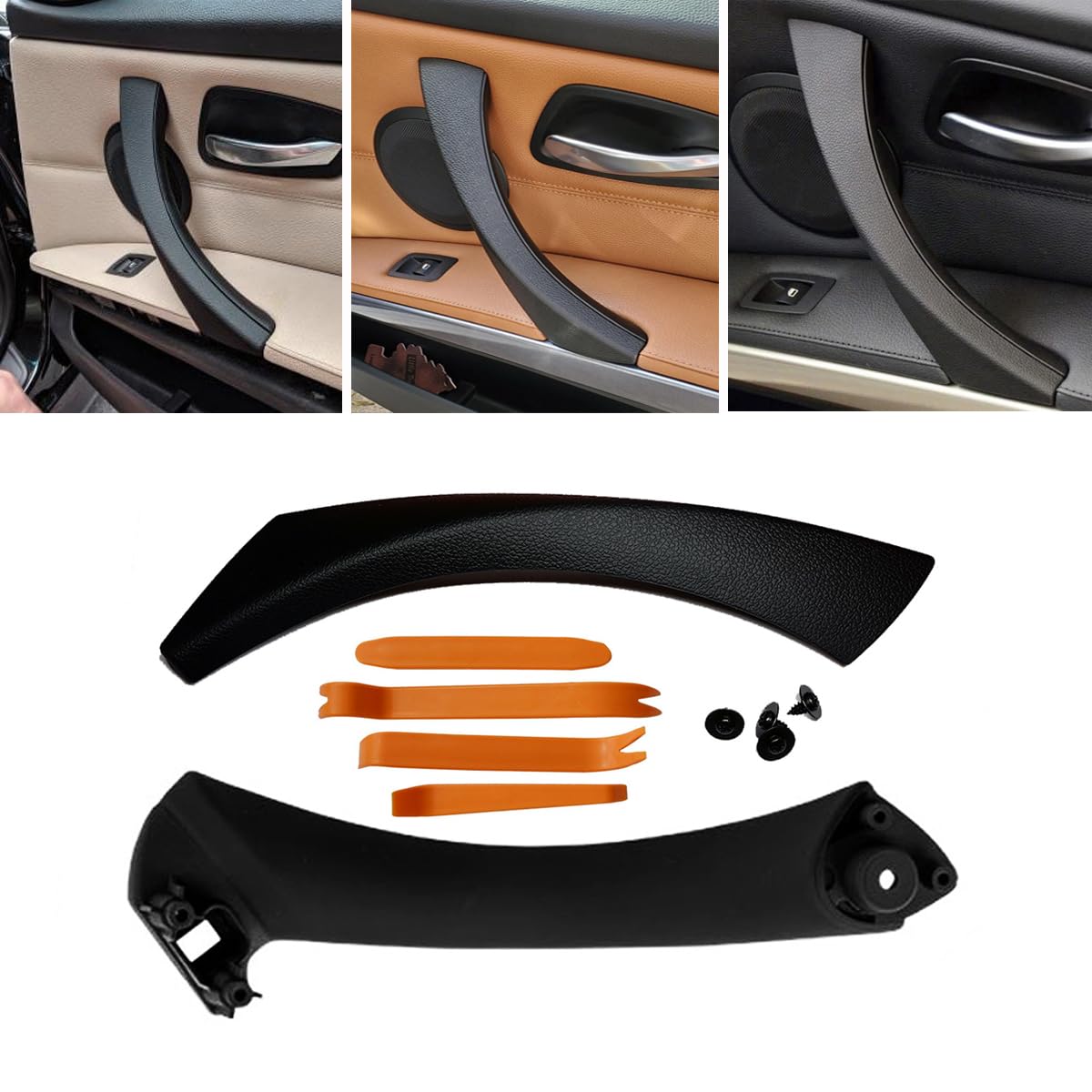 Black Right Front Side Interior Door Panel Handle And Door Pull Outer Trim Cover W/ Fasteners Replacement For Bmw E90 E91 3 Seri