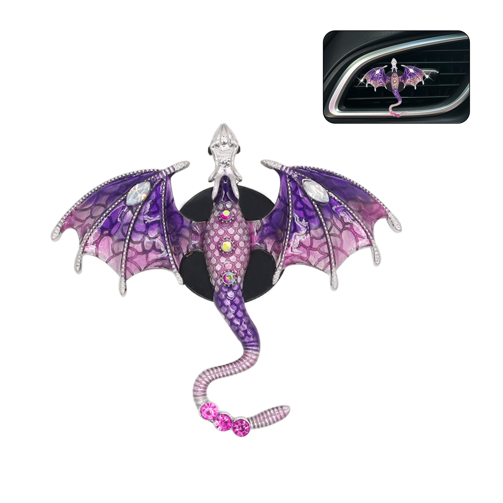 ORIESSE Purple Dragon Car Accessory,1pcs Bling Wyvern Car Air Freshener Vent Clip,Cute Girly Refillable Air Freshener Diffuser,D