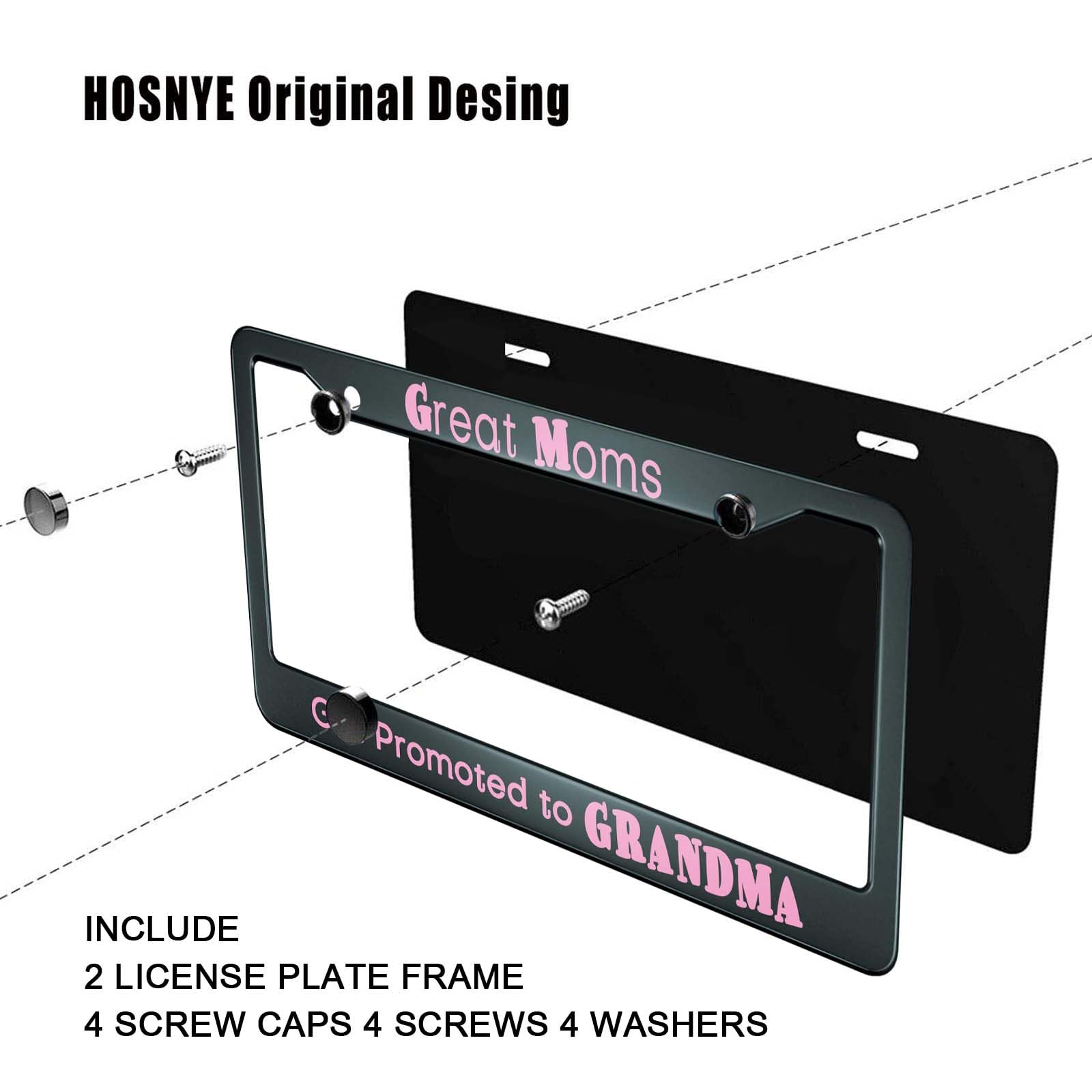 HOSNYE Great Moms Get Promoted to Grandma License Plate Frame Black 2 Pcs Metal Cute Licenses Plates Frames Licenses Plate Cover