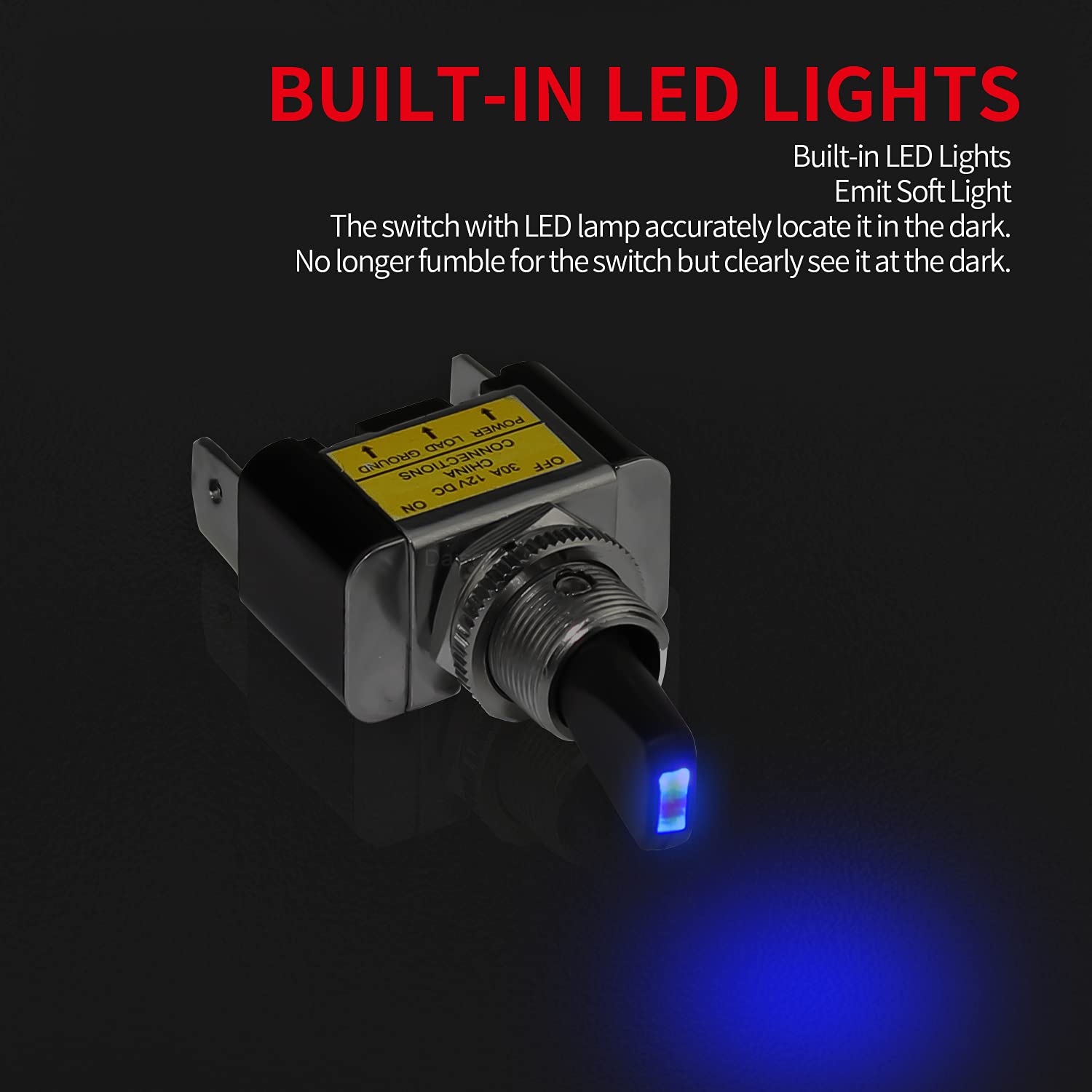Daiertek 12V Blue Led Lighted Toggle Switch 30 Amp 12 Volt Toggle Switch Spst On Off 2 Position 3Pin For Automotive Car Truck -2
