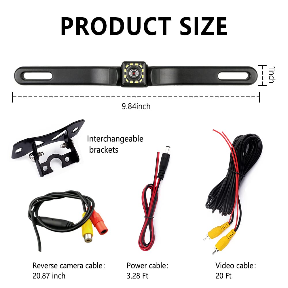 SSNNUU Car Backup Camera, 12LED HD Night Vision, 150° Wide Angle, Waterproof, 9.84x1x1.4 inch, Black, Model: Backup Camera