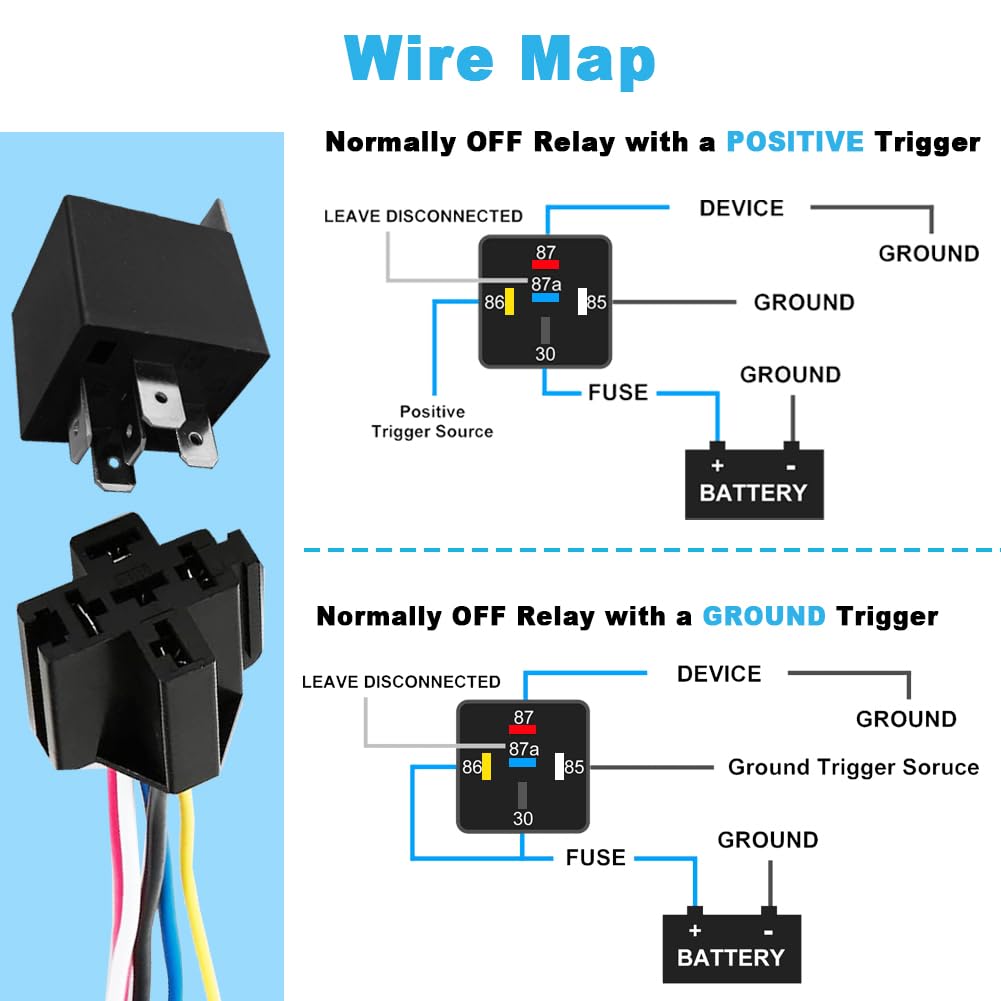 Cotonlake 36V 40A 5Pin SPST Harness Sockets with Color-Labeled Wires for Automotive Truck Van Motorcycle Boat Car Relay Harness,