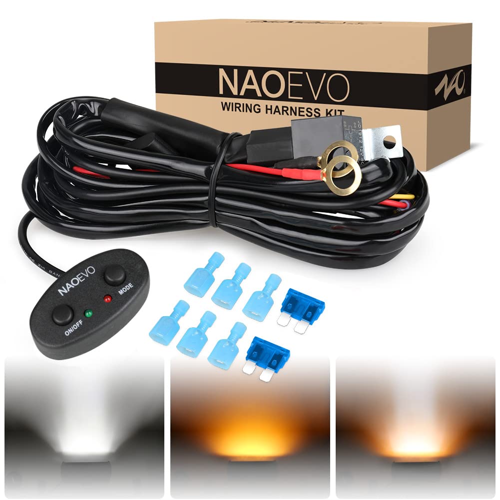 NAOEVO 12FT Wiring Harness for 6 Modes LED Light Bar, 12V 40A Relay, 2 Leads, Durable ABS Material