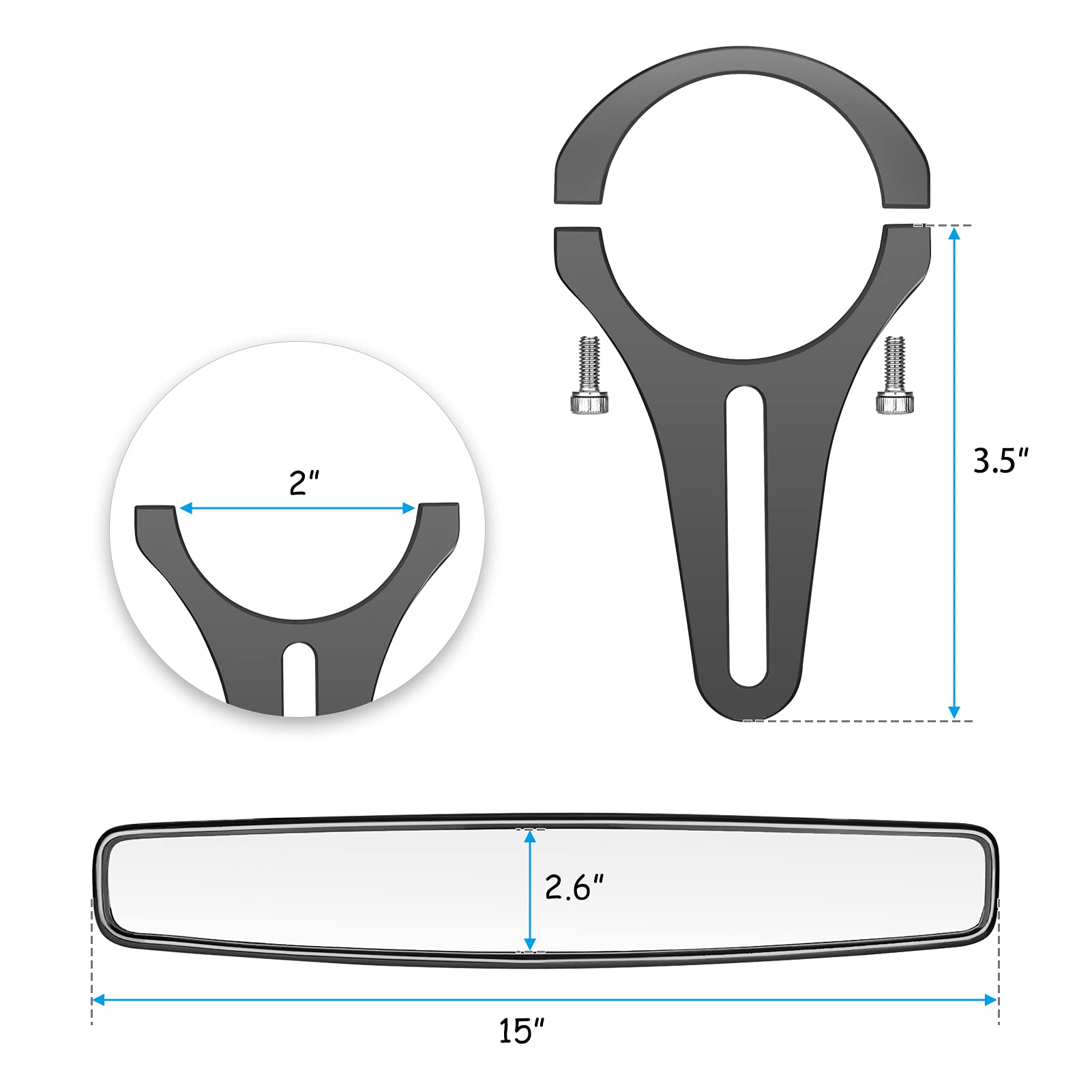 XJMOTO UTV 15" Wide Convex Rear View Mirror - 2" Clamp Compatible with Can-Am Maverick Talon, Plastic, Model 712396501169