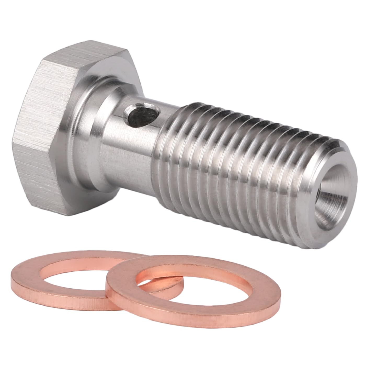 Podavelle M10X1.0 Metric Stainless Steel Single Banjo Bolt Brake Fitting Adapter 24Mm Long With Copper Washers