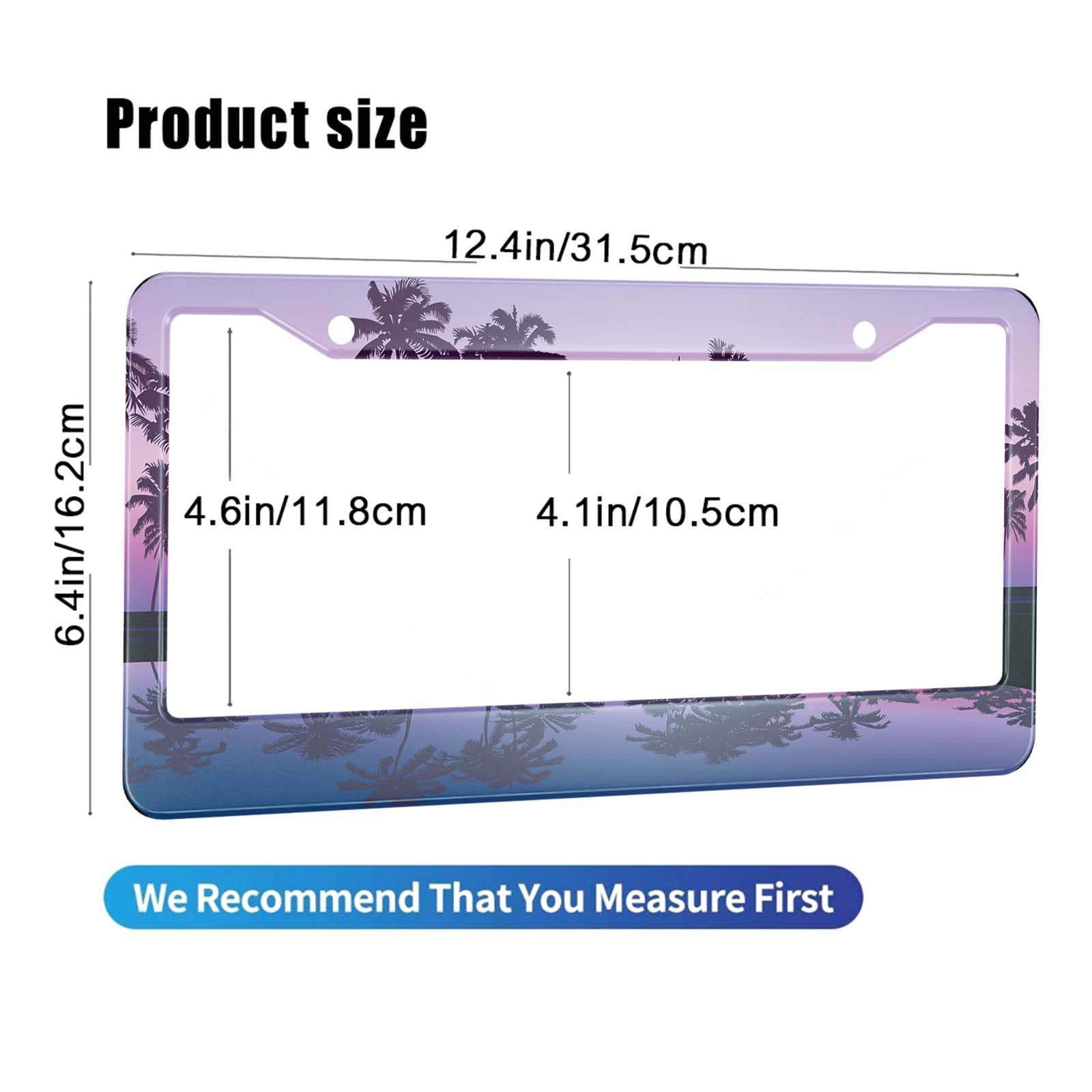 HOSNYE Palm Tree License Plate Frame Tropical Seashore Night Silhouettes Moonlight Metal License Plate Cover Front Plates Frames