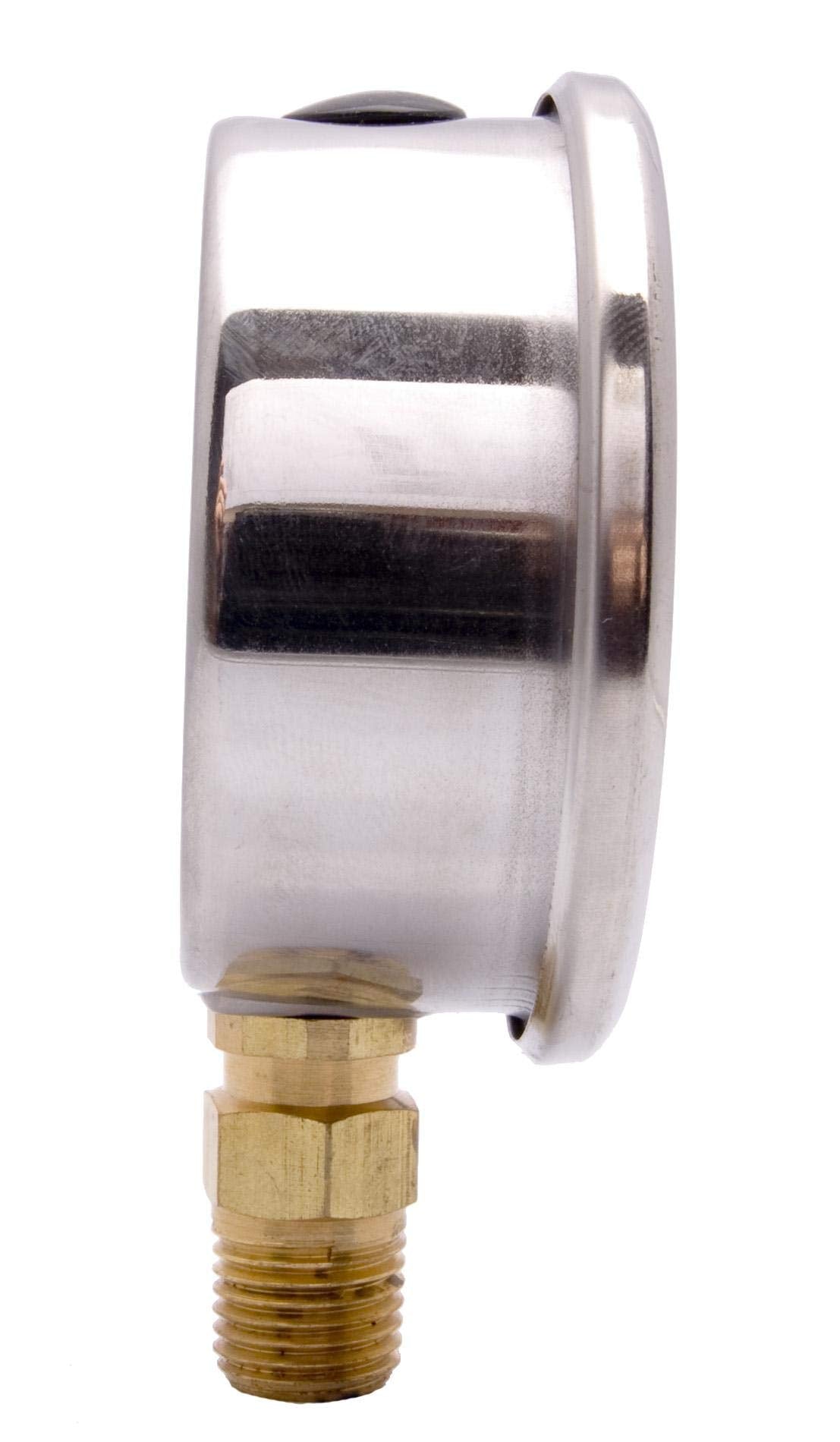 DuraChoice 2-1/2" Oil Filled Pressure Gauge, Stainless Steel Case, 0-200 PSI, Lower Mount, Model PB254L-200