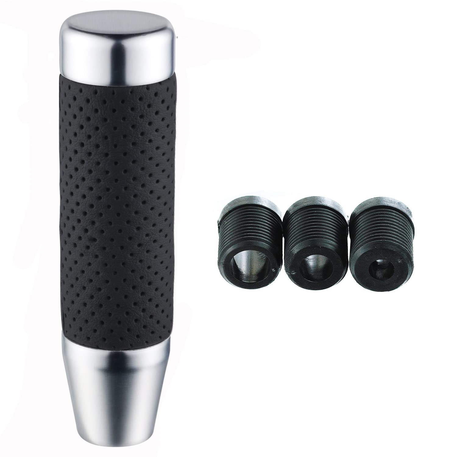 Abfer Weighted Shift Knob Short Stick Gear Shifter Adapter Leather Shift Knobs For Most Automatic Manual Vehicle Trucks,Silver