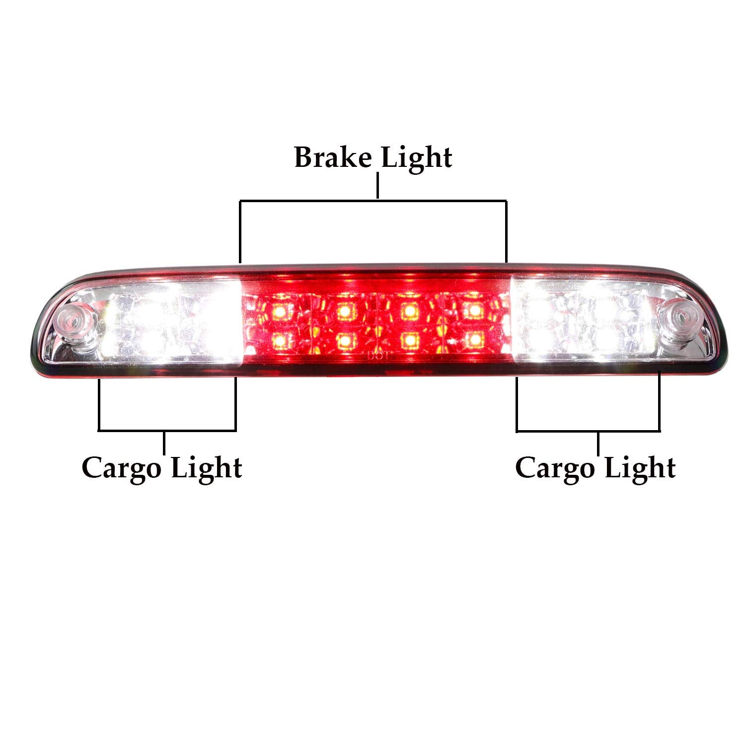 Dibanyou LED 3rd Brake Light for Ford F250/F350/F450/F550, Chrome Housing, Red Lens, Model DY000148, 37x8x6.5 cm