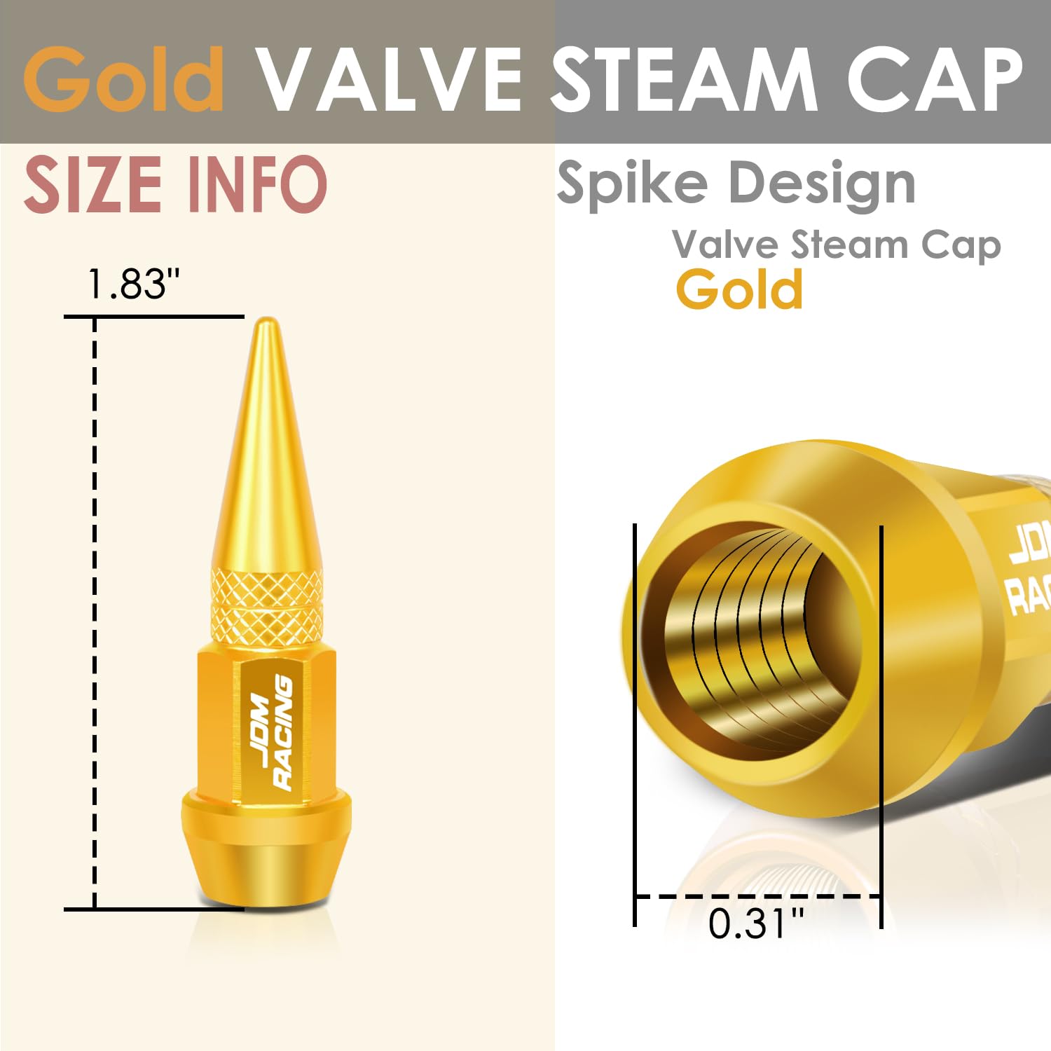 Auto Dynasty 45Mm Anodized Aluminum Valve Stem Caps, Spiked Head Design Car Accessories, Universal Fit For Most Vehicles, Gold (