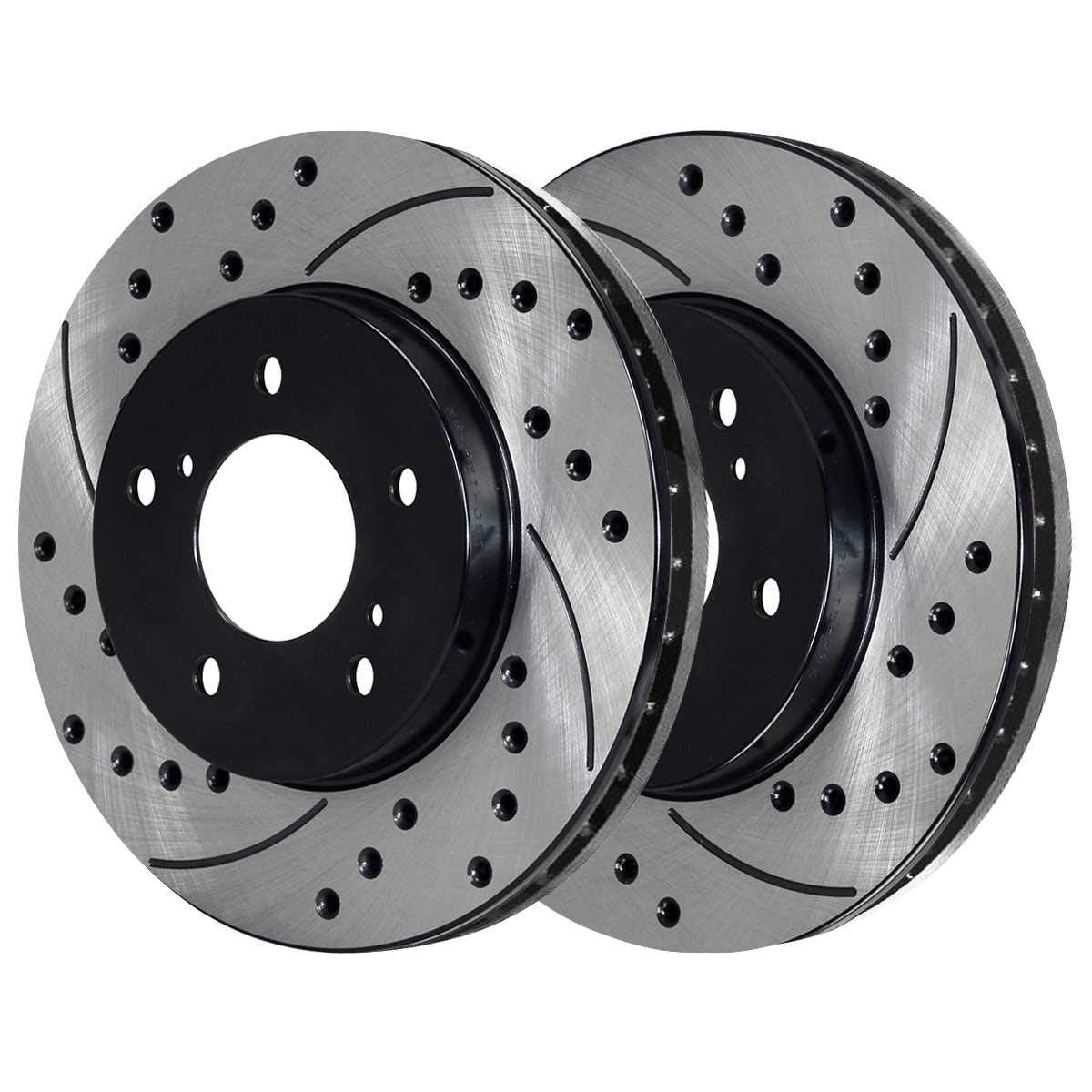 Autoshack Front Drilled And Slotted Brake Kit Rotors Black And Ceramic Pads Pair Of 2 Driver And Passenger Side Replacement For