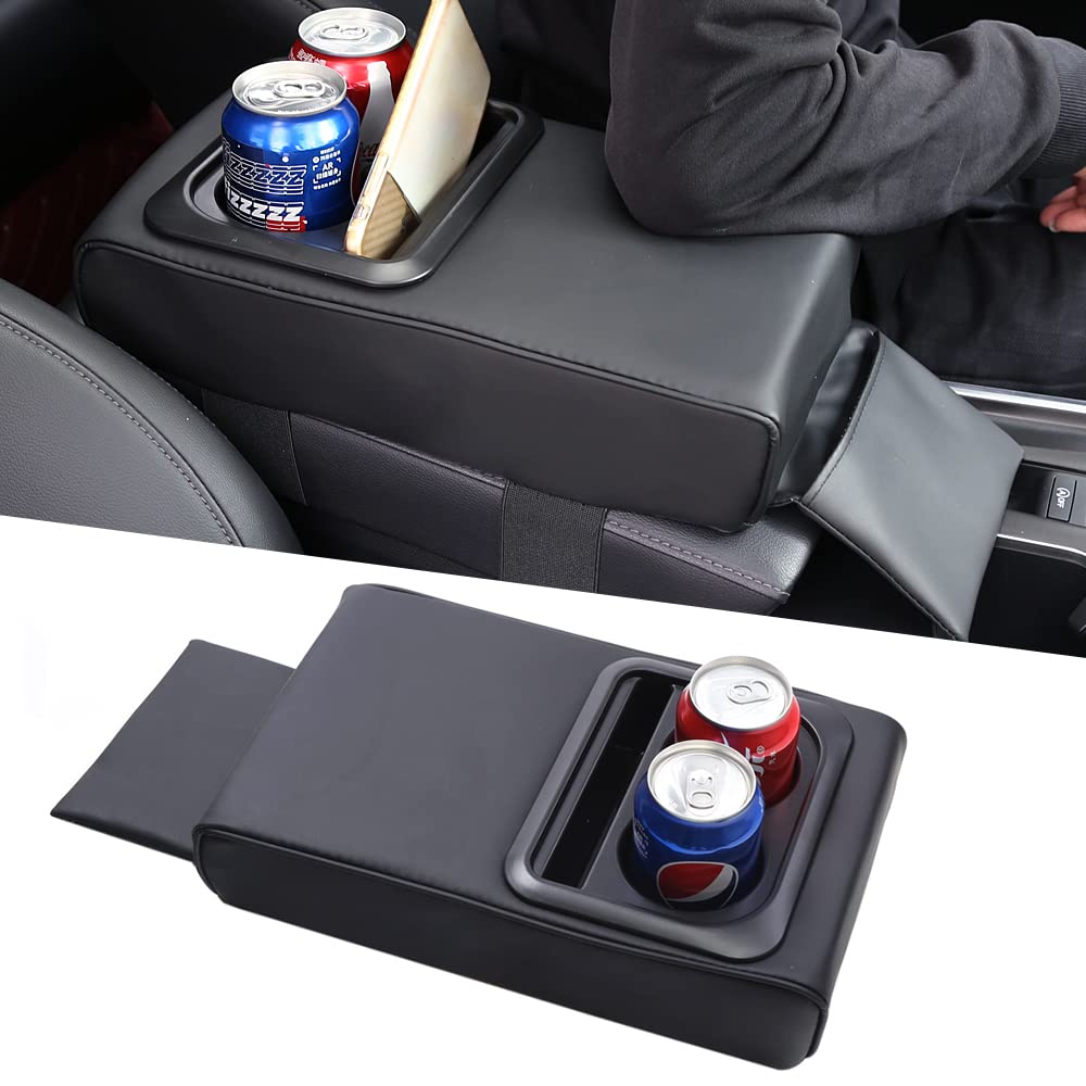 Auto Center Console Armrest Pillow, Memory Foam Car Armrest Cushion With Cup Holder And Phone Holder Storage Bag Universal For M