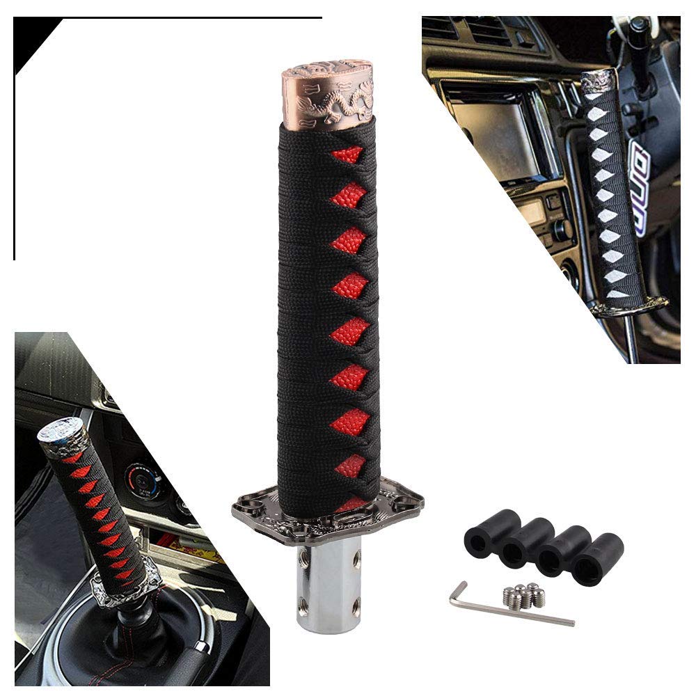RYANSTAR Katana Shift Knob - Samurai Sword Gear Shifter, Black+Red, Wood Metal Silk, Model SK095, with 4 Adapters for Manual/Automatic Cars