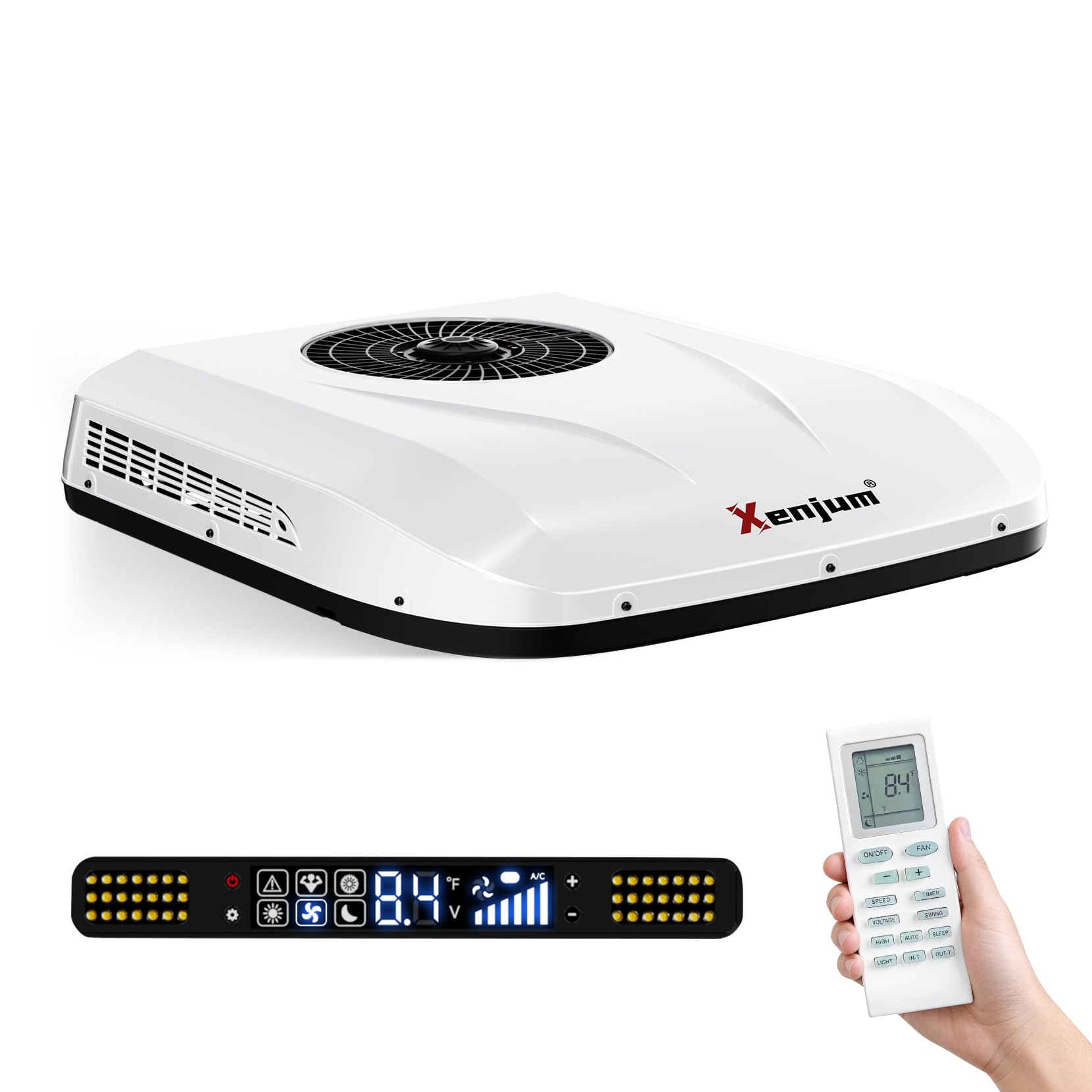 Xenjum 12V RV Air Conditioner, 11000BTU ONLY-43LBS Low-Profile Camper AC Unit, Ultra-Low Energy Use, 12 Volt DC Battery Powered 