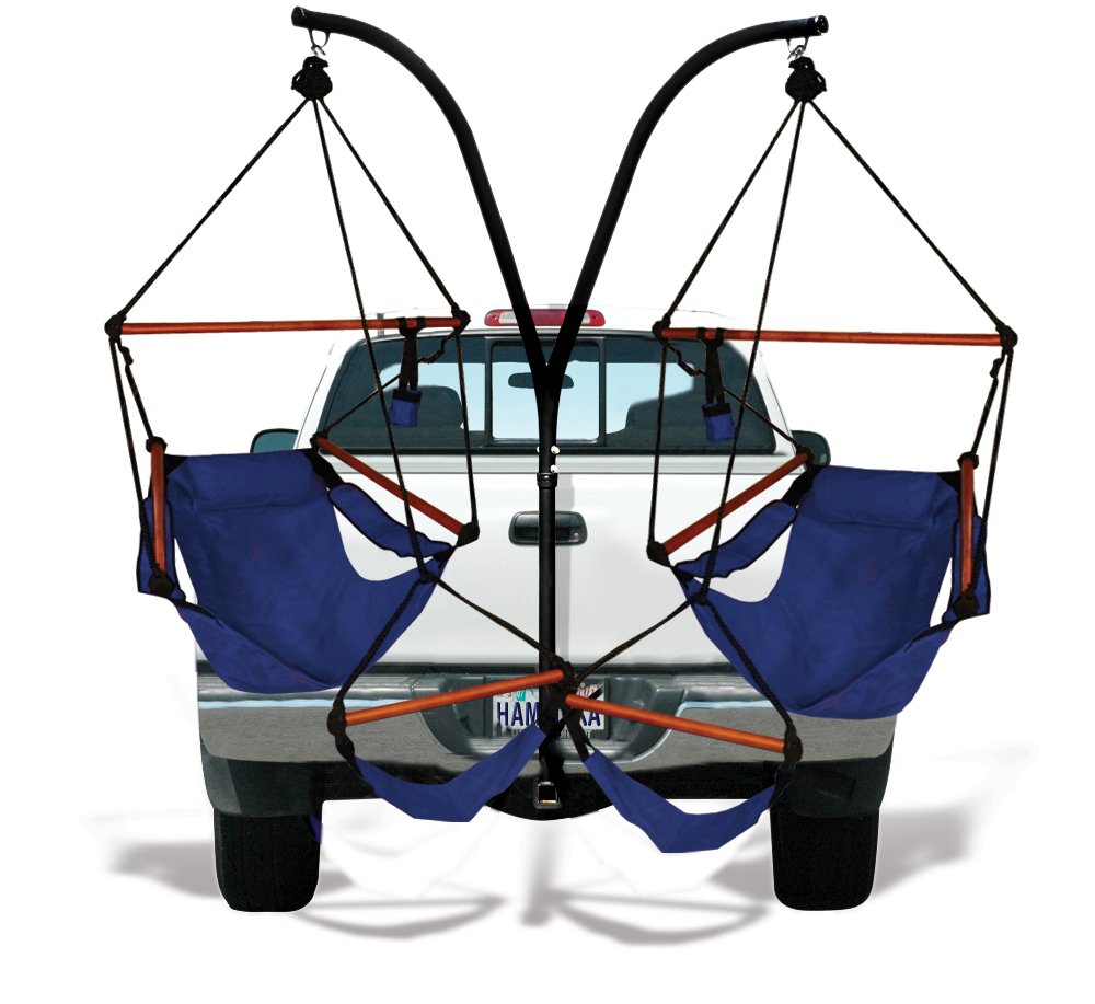 Hammaka Trailer Hitch Stand and 2 Blue Chairs Combo - Wood Dowels
