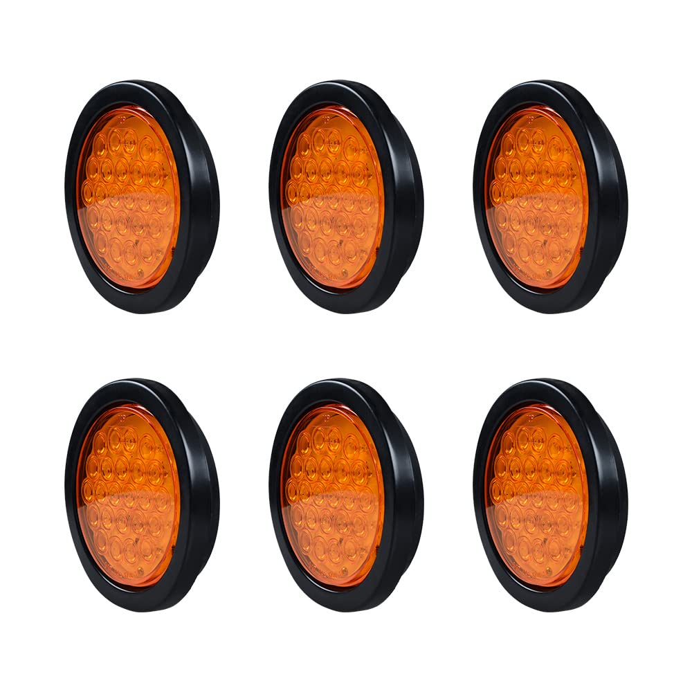 (Pack of 6X) 24-LED Amber 4 Inch Round Turn Signal Tail Light Parking Lamps w/Grommet Wiring Plug Waterproof