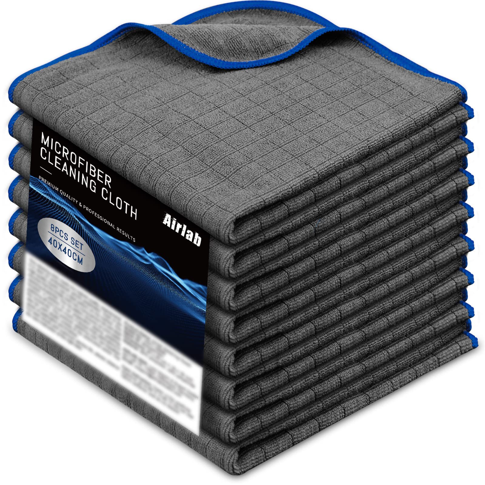 Airlab Microfiber Towels For Cars Wash & Drying Auto Detailing, Highly Absorbent, Lint-Free, Streak-Free, All-Purpose Cleaning Cloths For Household, 16 X 16, Pack Of 8, Grey