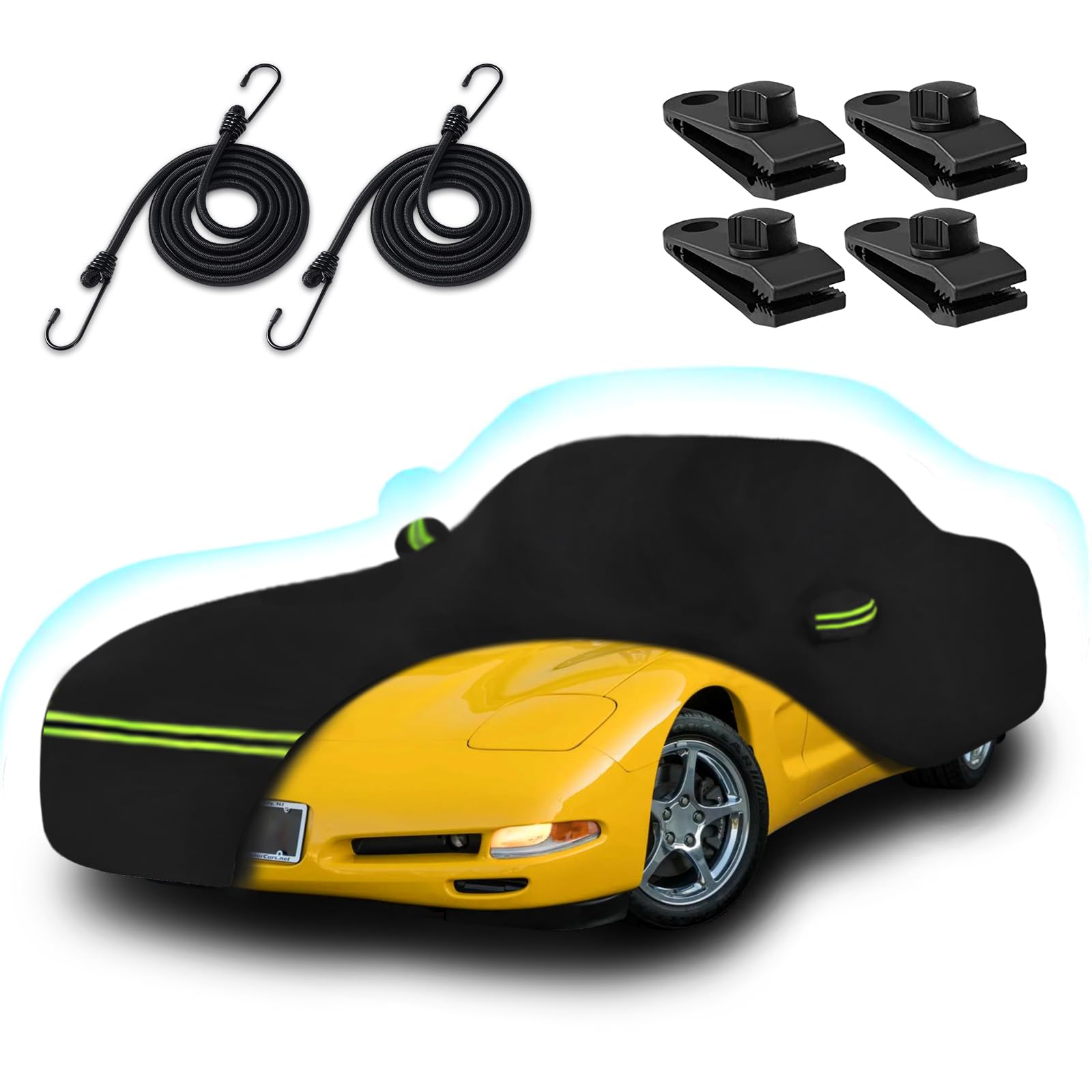 Car Cover for 1997-2004 Corvette C5, 6 Layers 210T Sun Rain UV Dust Snow Protection Outdoor Car Cover with Zipper Door and Windp